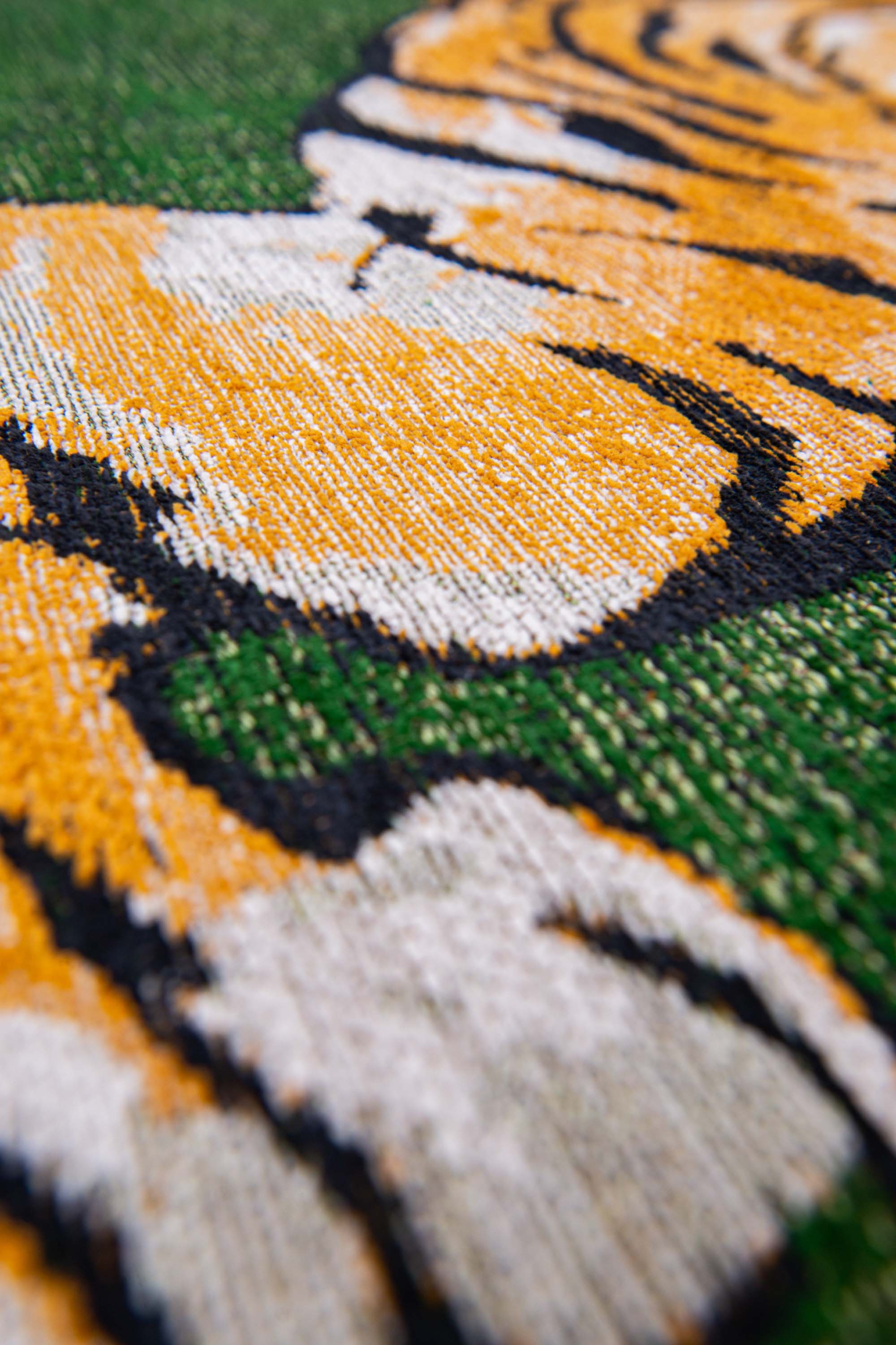 Modern green rug with detailed tiger print