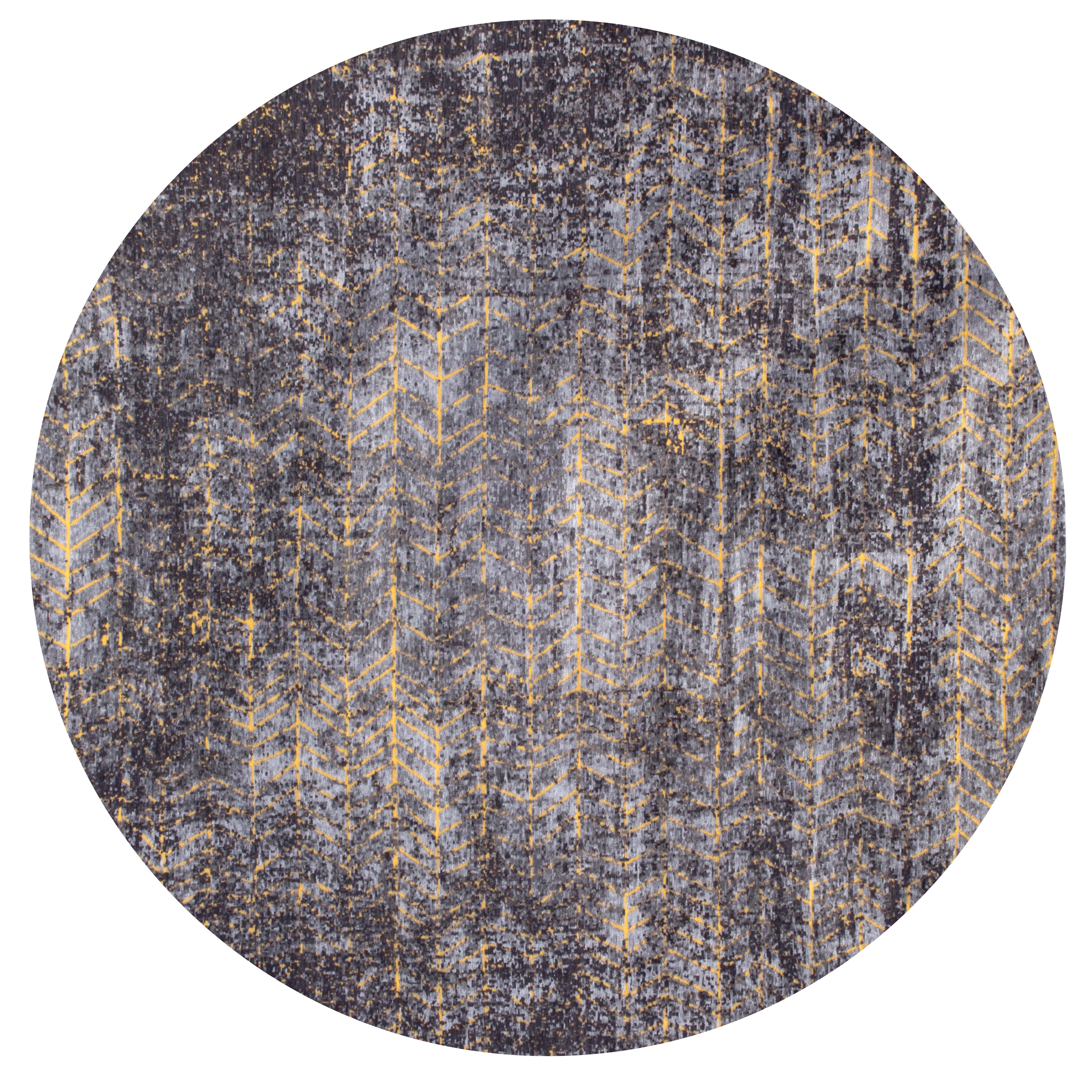 Grey and gold abstract circle rug