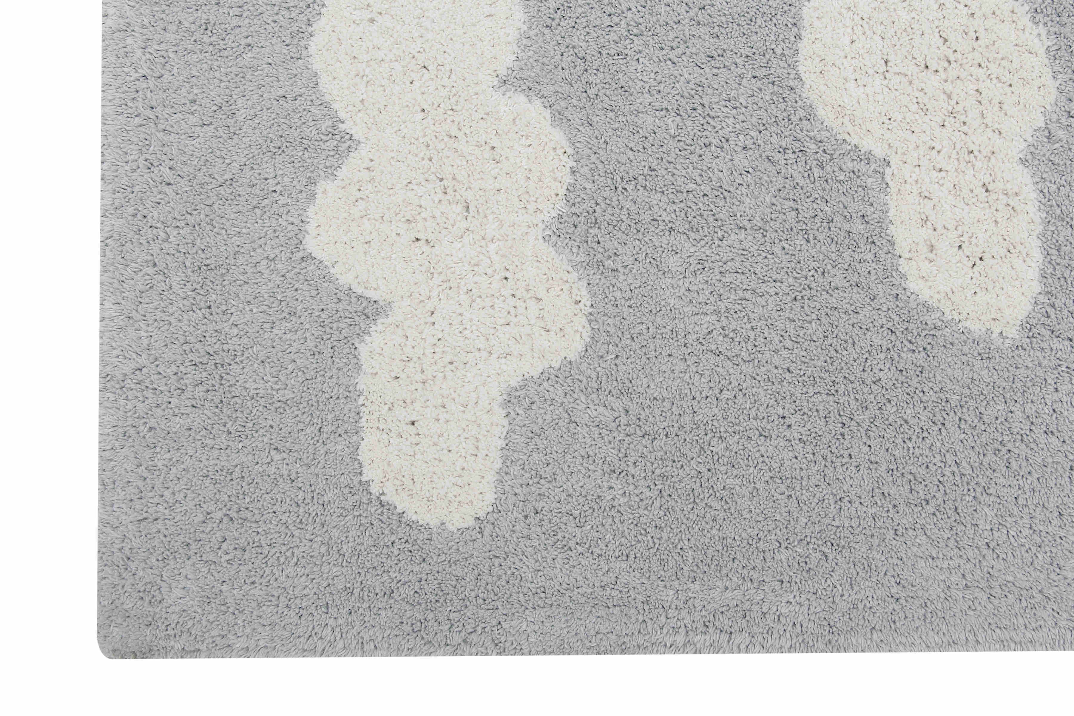 Rectangular grey cotton rug with white cloud design