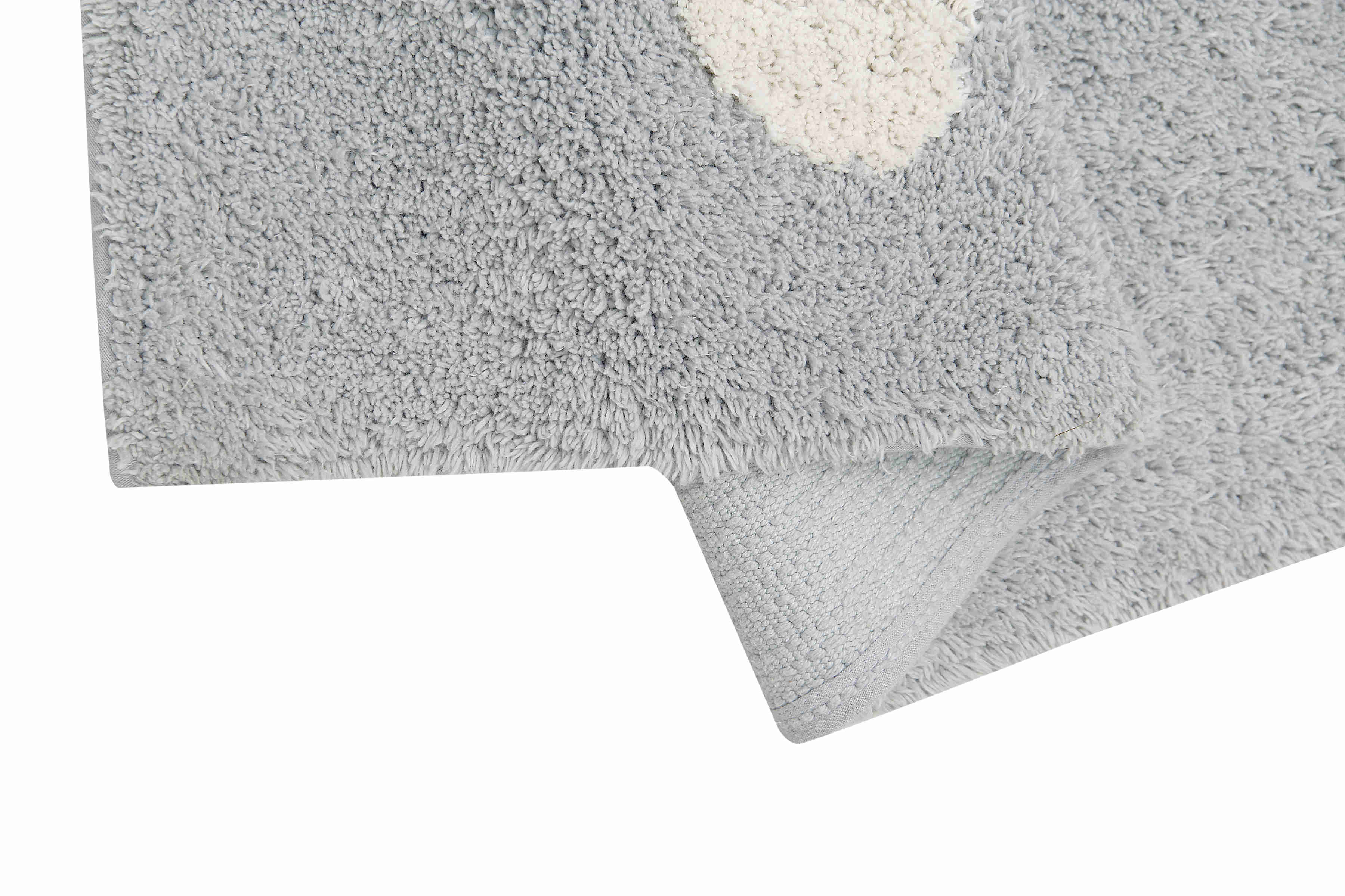 Rectangular grey cotton rug with white cloud design