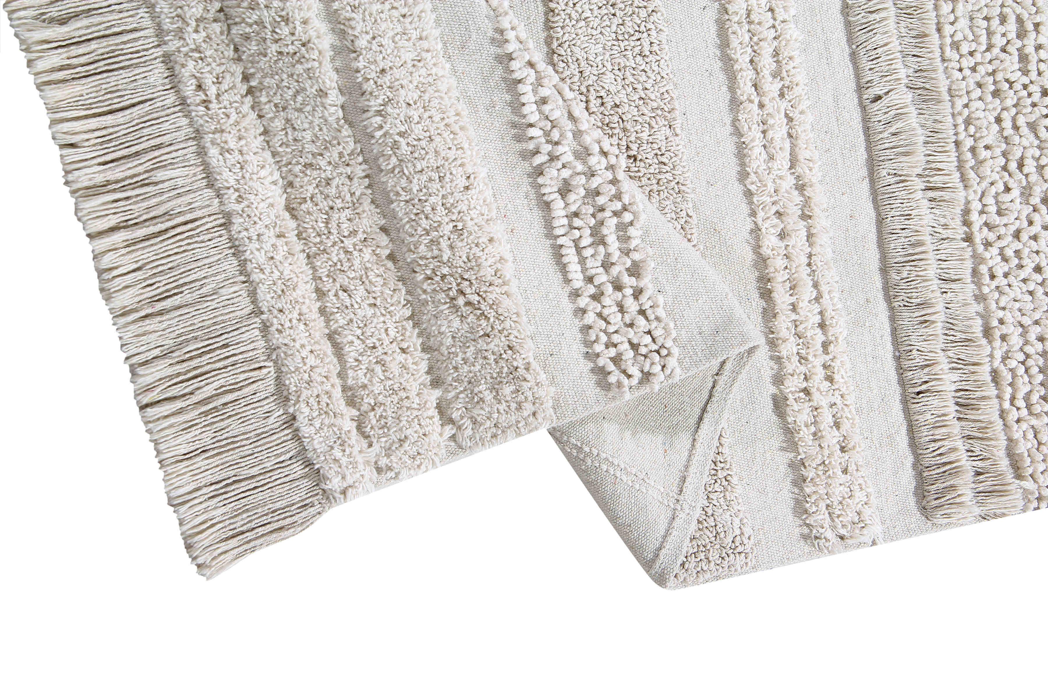 Rectangular natural beige rug decorated with a raised textured stripe pattern