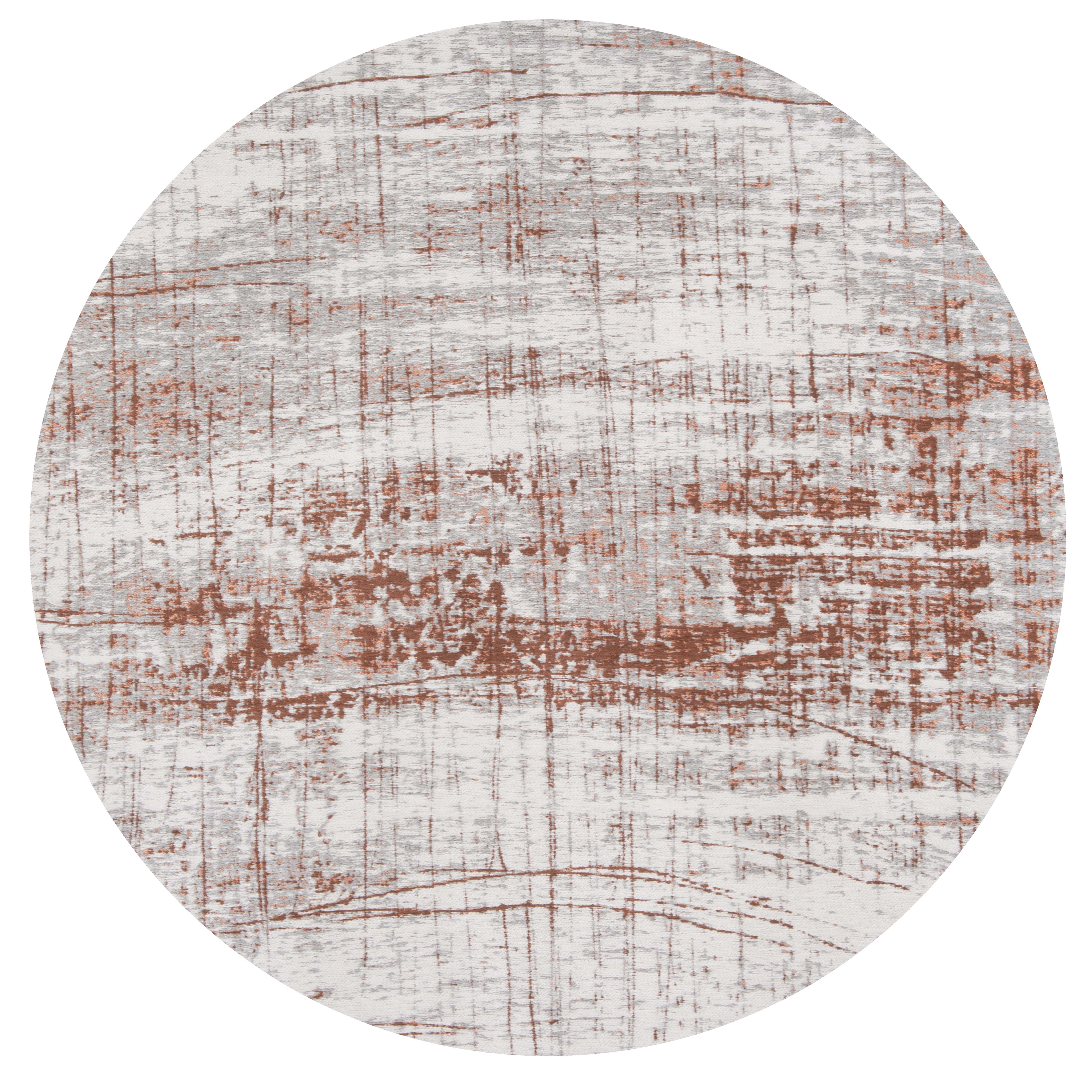 White circle flatweave rug with red abstract pattern