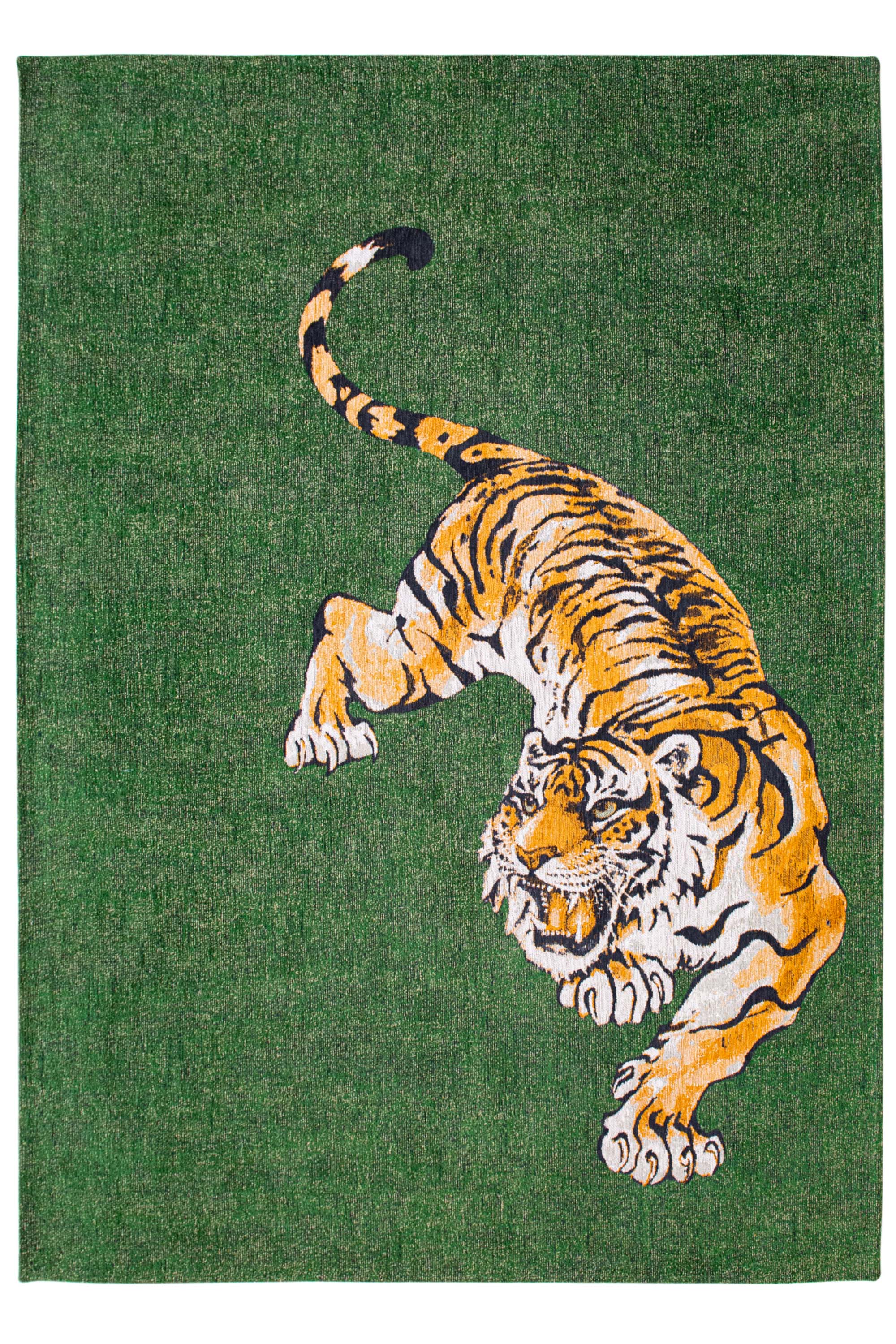 Modern green rug with detailed tiger print
