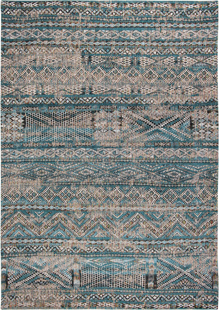 blue rug with a moroccan geometric pattern