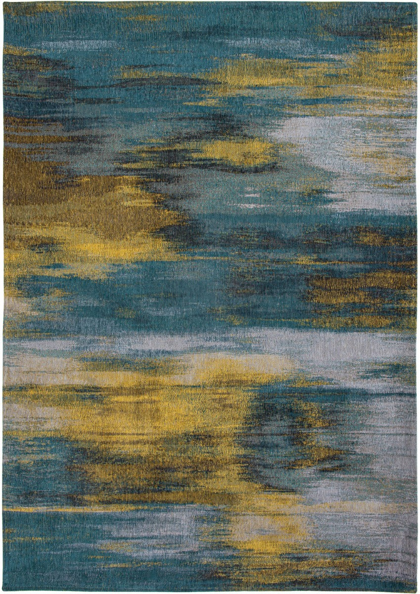 blue and yellow abstract rug