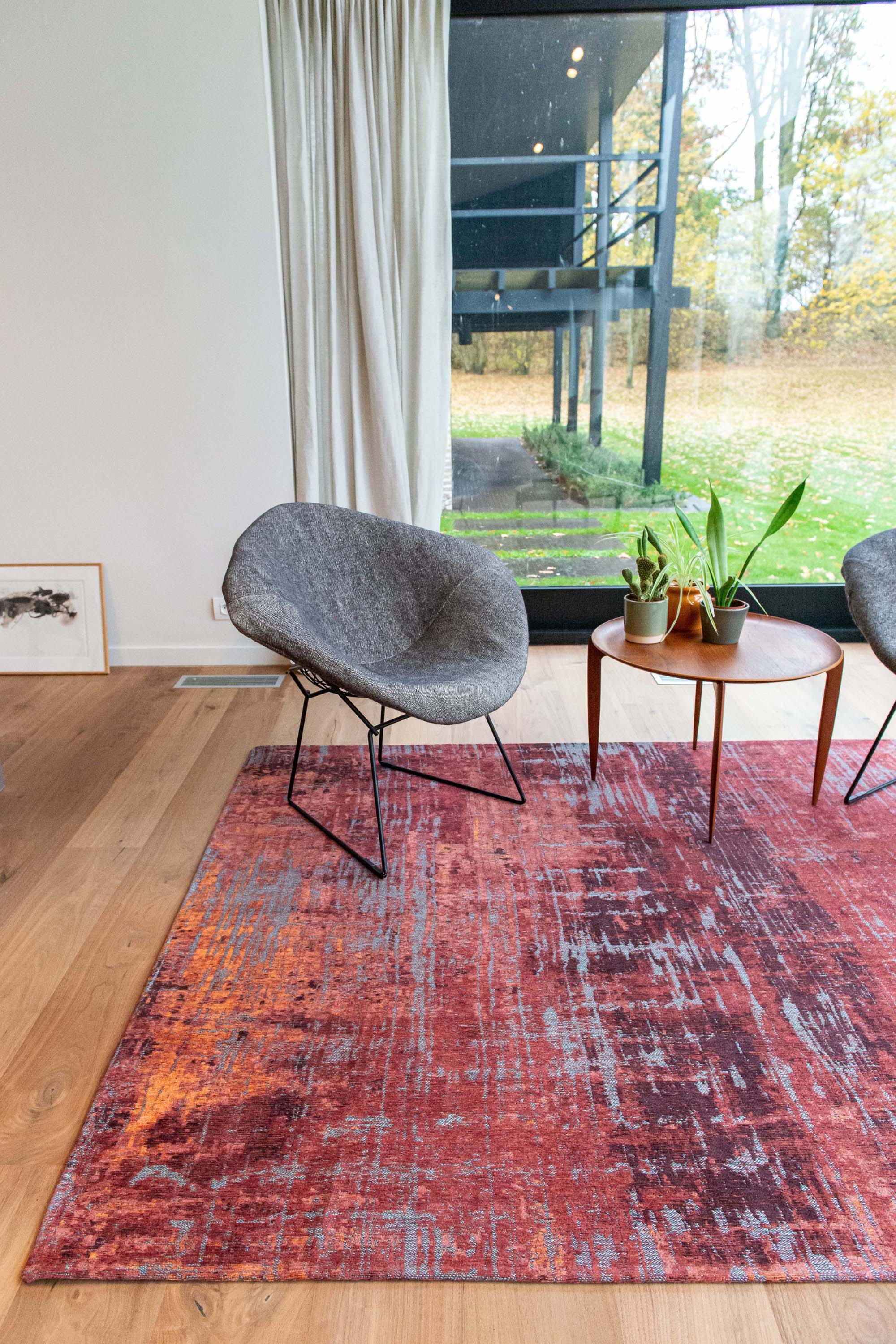 red, orange and blue abstract rug