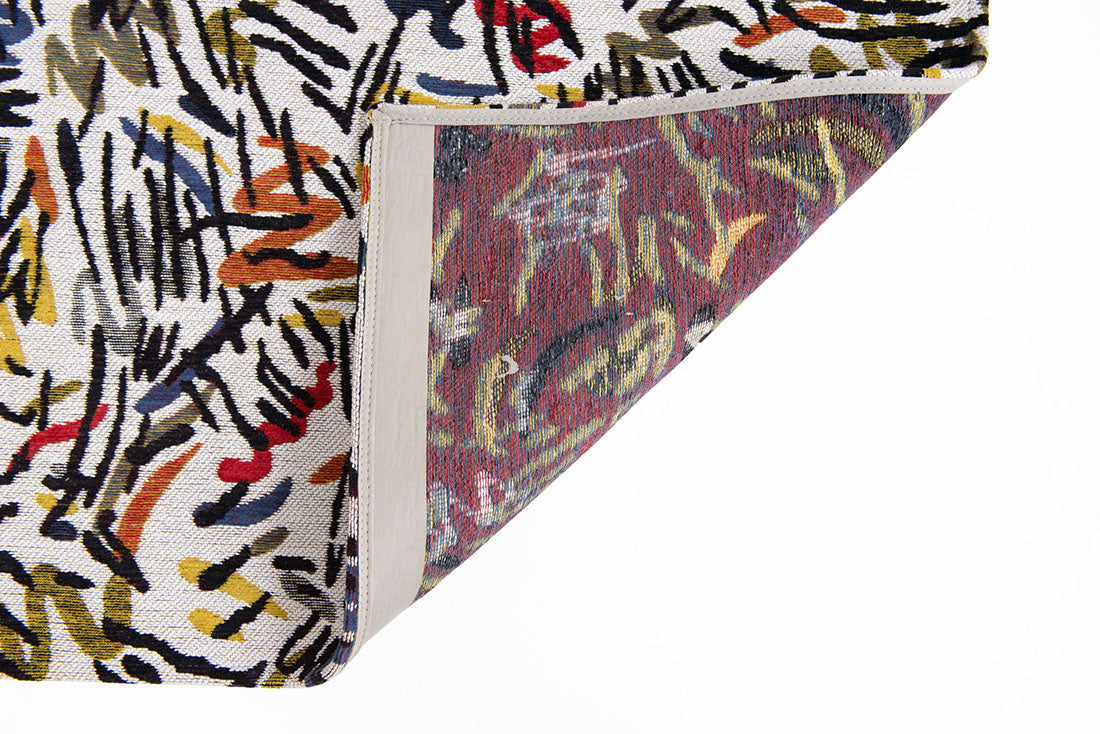 multicolour abstract rug with a squiggle design