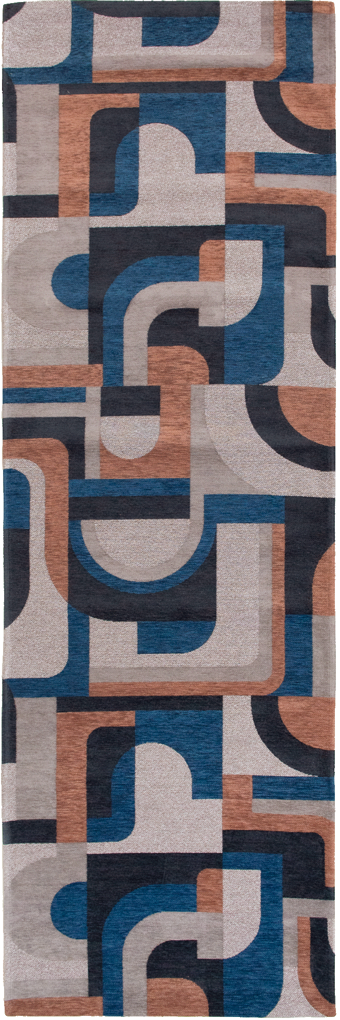 Flatweave area runner rug with retro pattern in blue