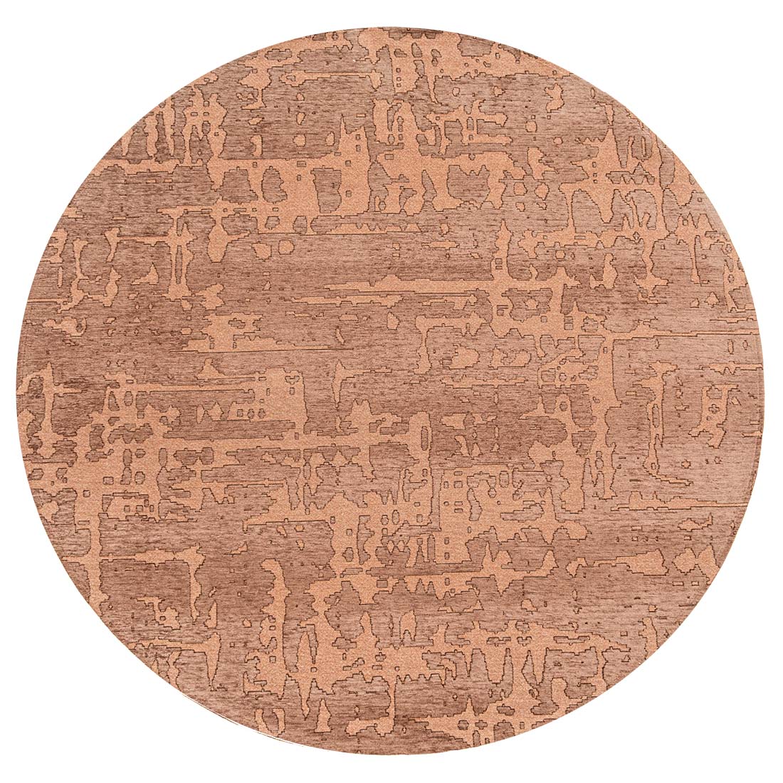 copper flatweave circle rug with subtle, organic pattern
