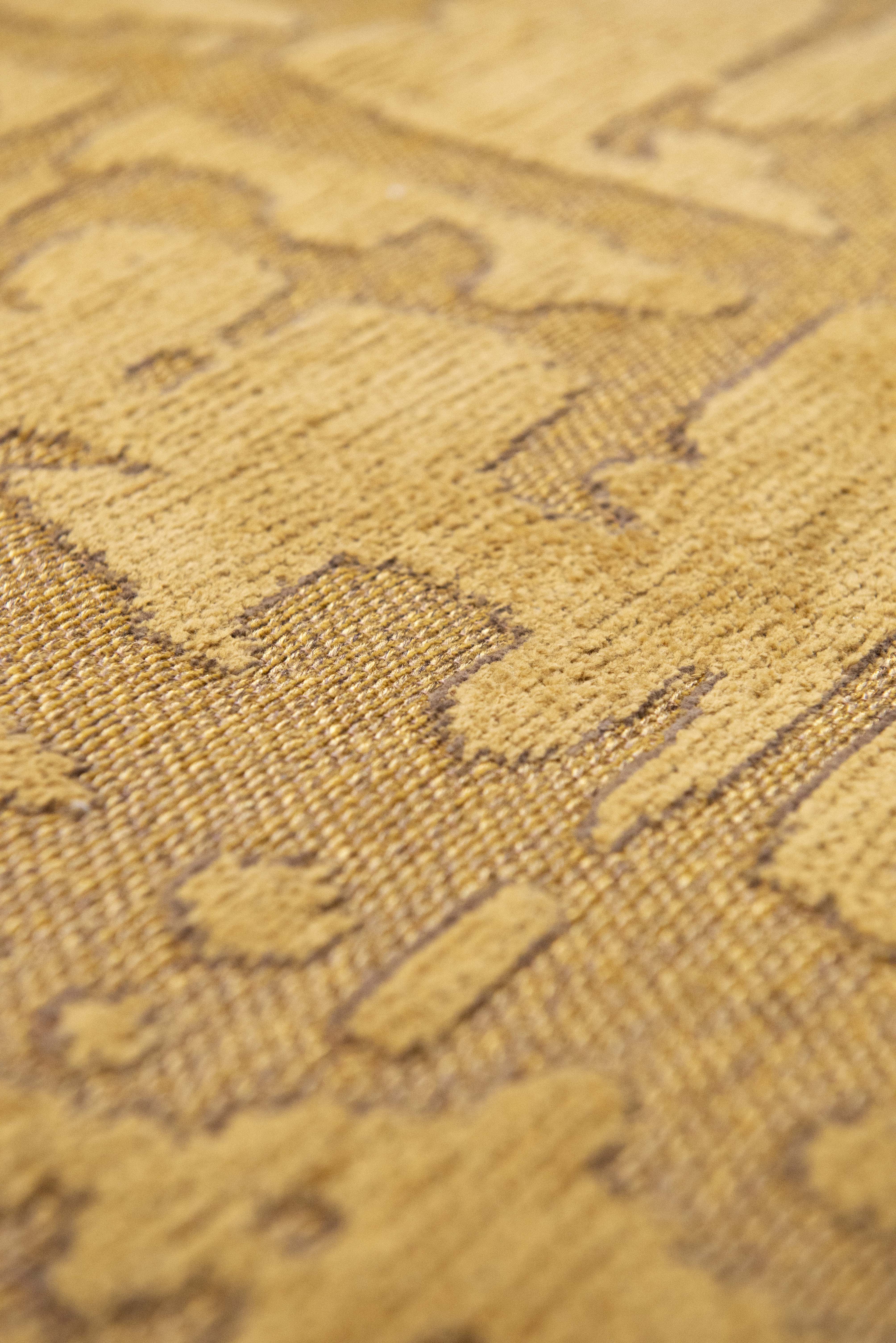 Gold flatweave area runner rug with subtle, organic pattern