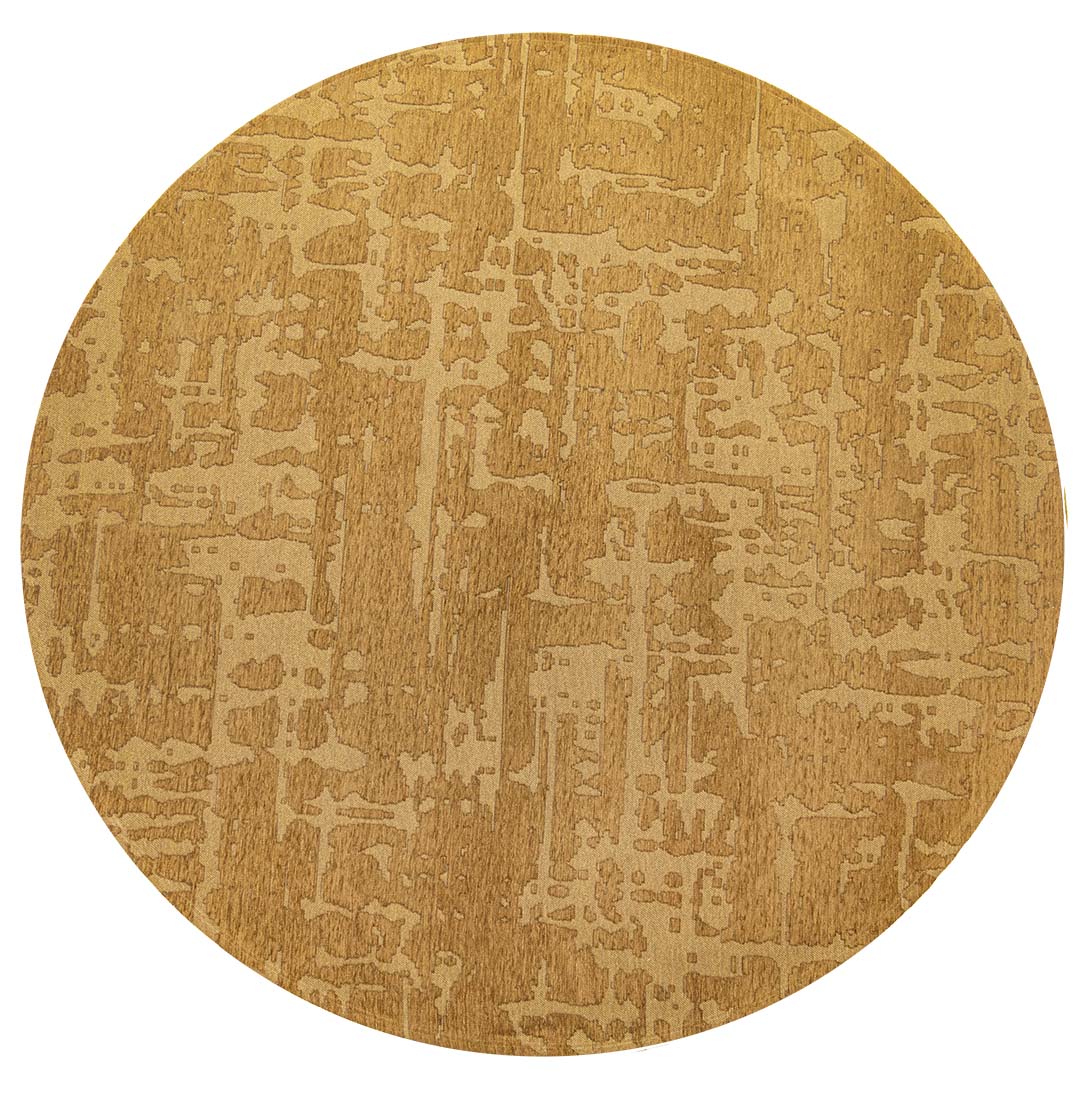 gold flatweave circle rug with subtle, organic pattern