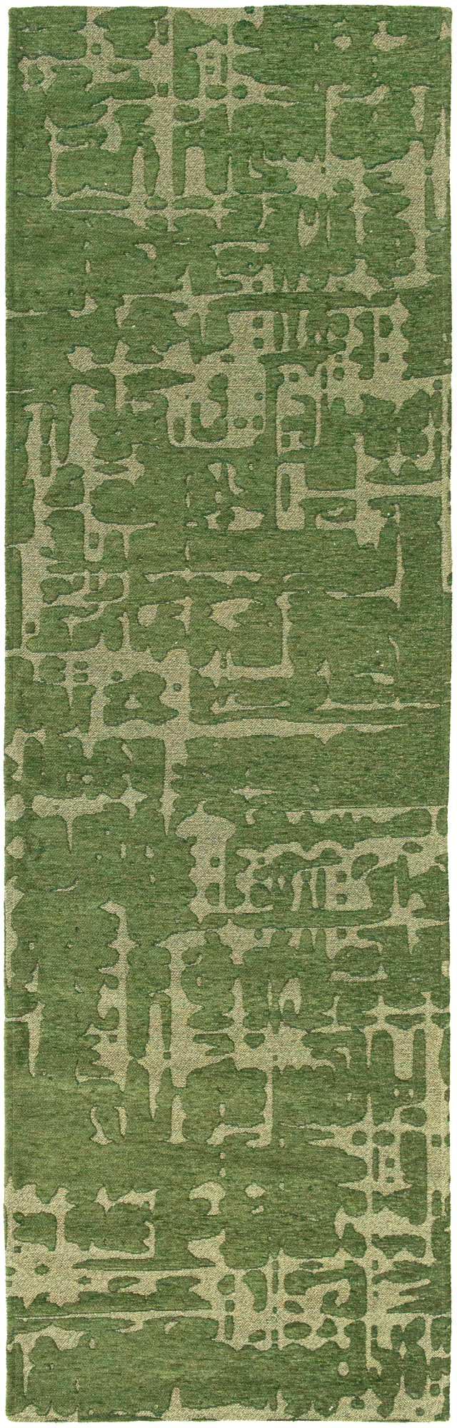 Green flatweave area runner rug with subtle, organic pattern
