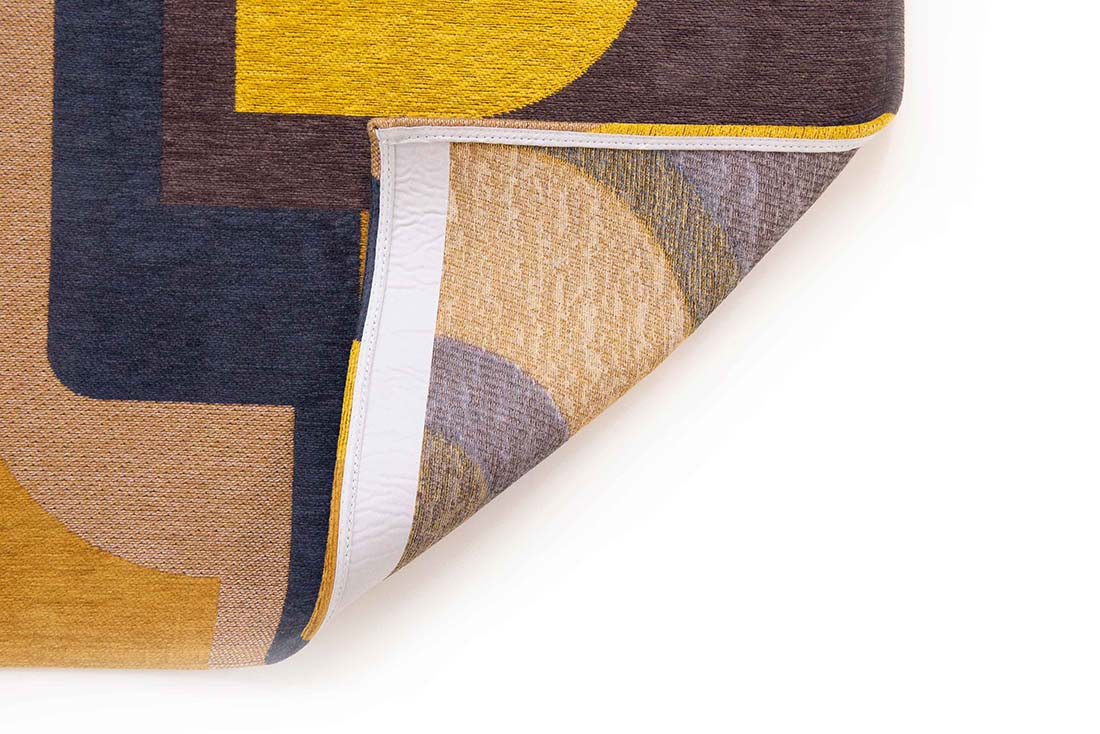 flatweave area rug with retro pattern in yellow