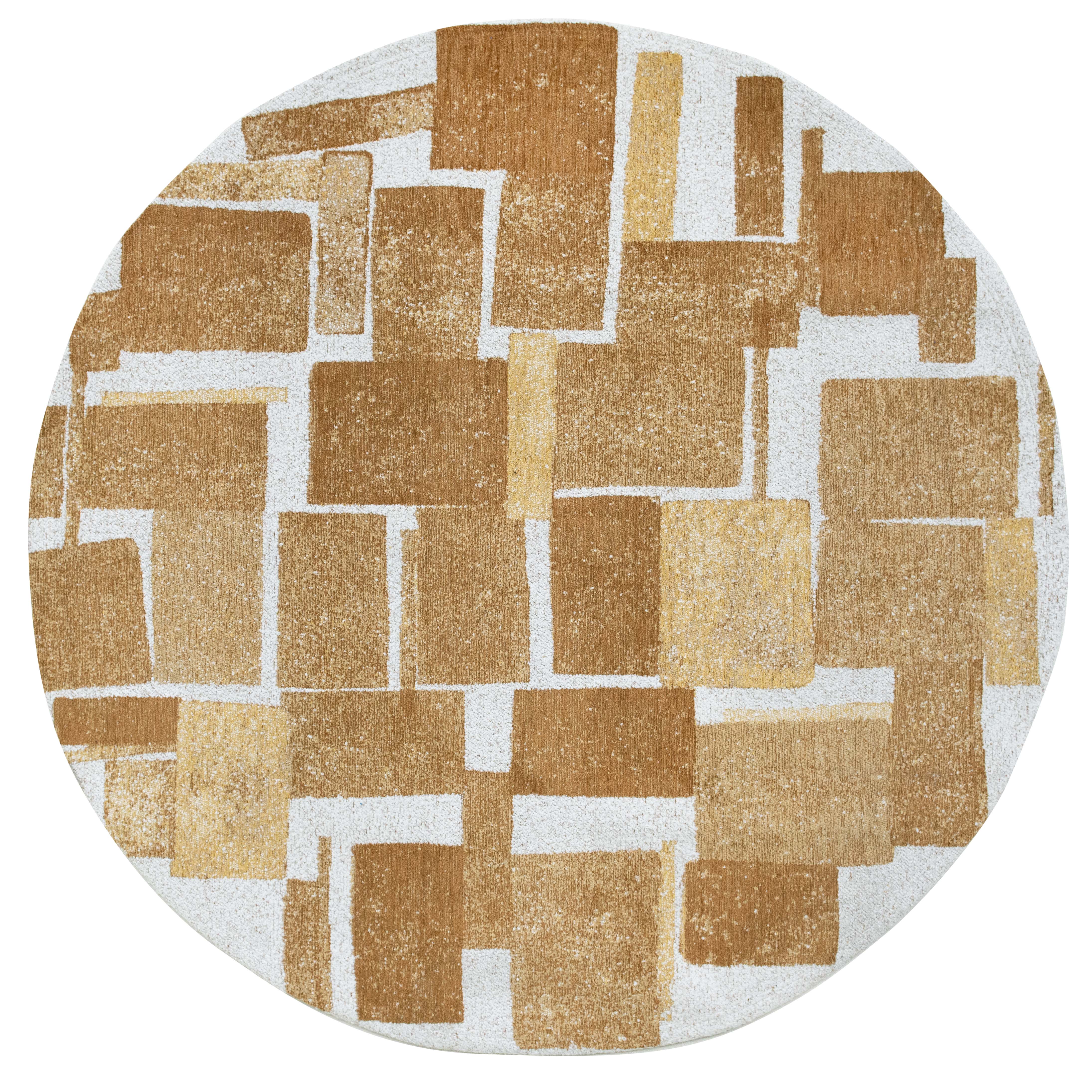 Modern abstract circle rug with gold stacked pattern