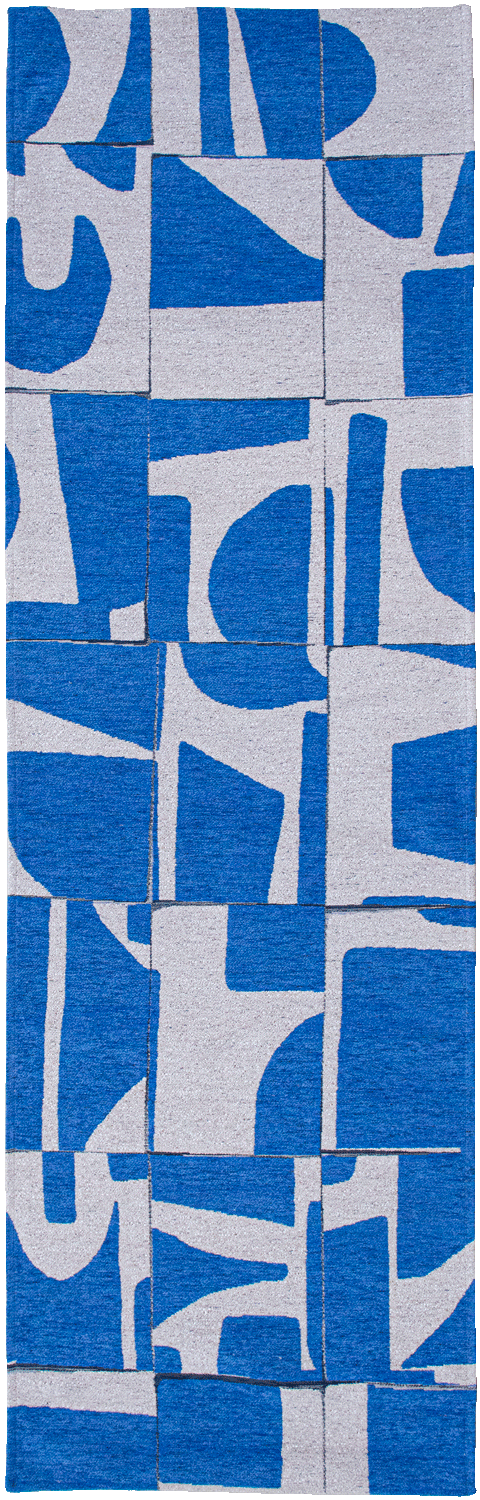 Modern abstract runner with blue patchwork pattern