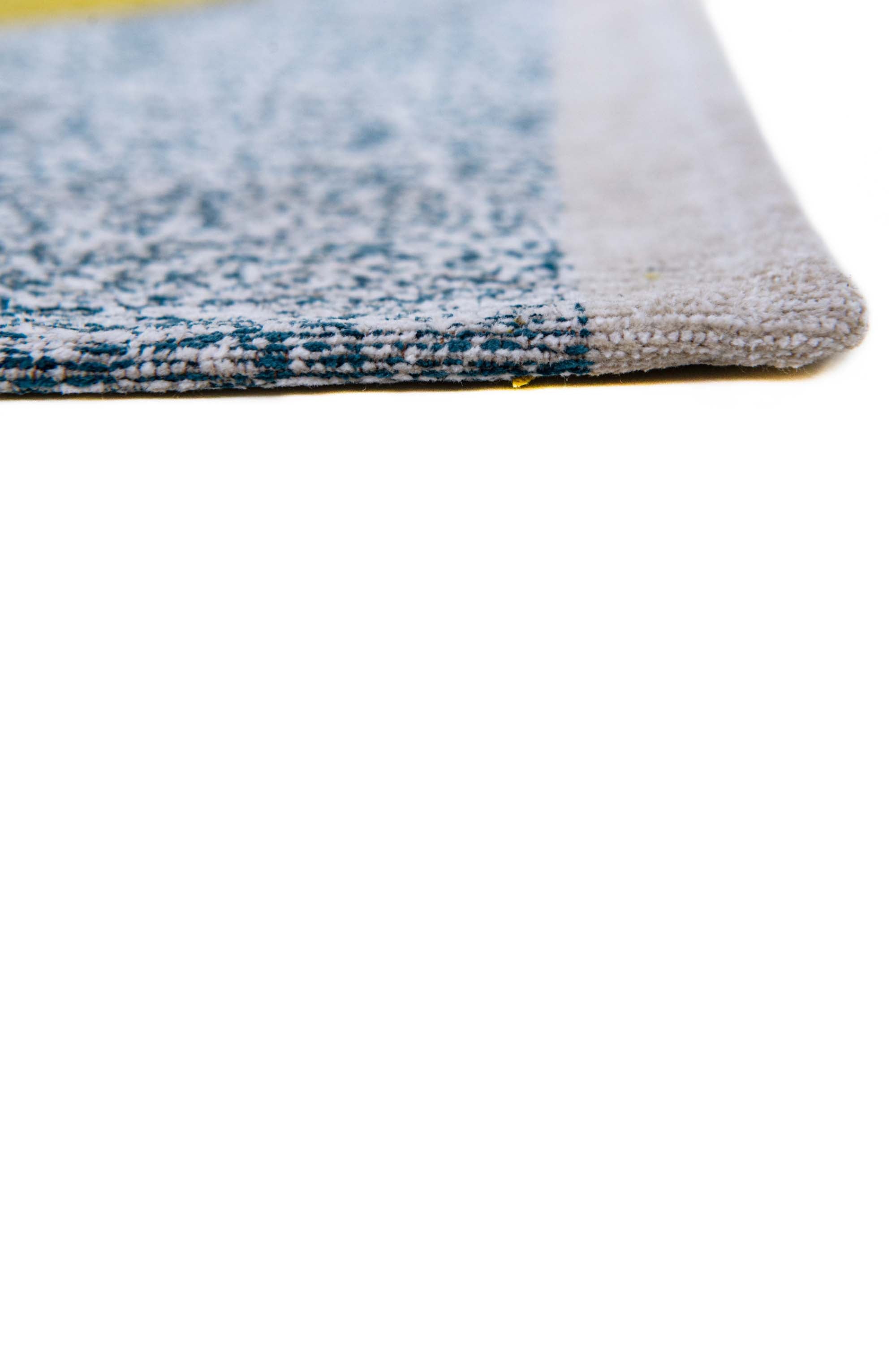 Modern rug with blue and yellow abstract pattern