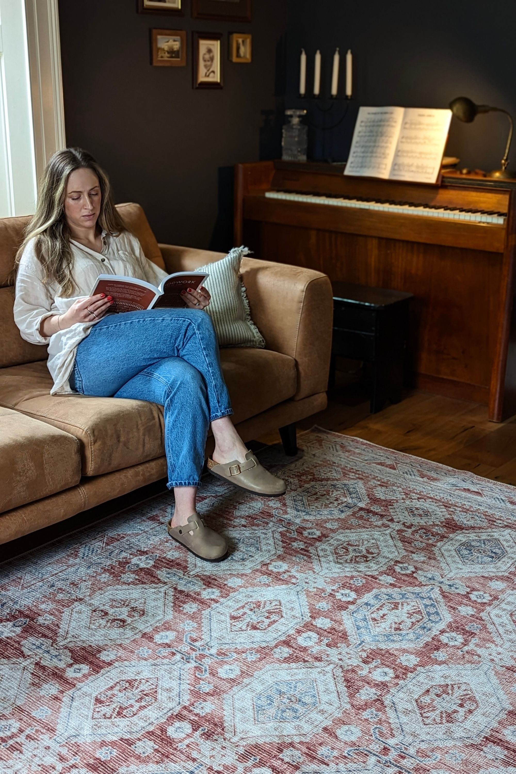 Bordered red vintage style rug