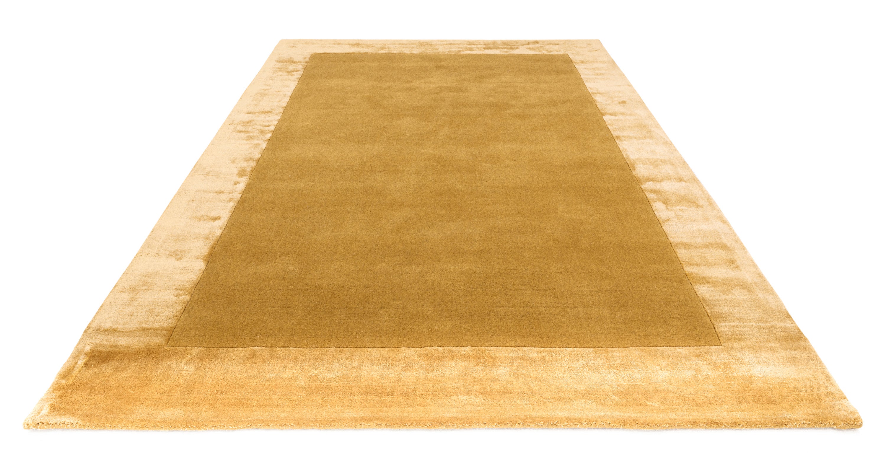 Gold wool and viscose rug with a border design