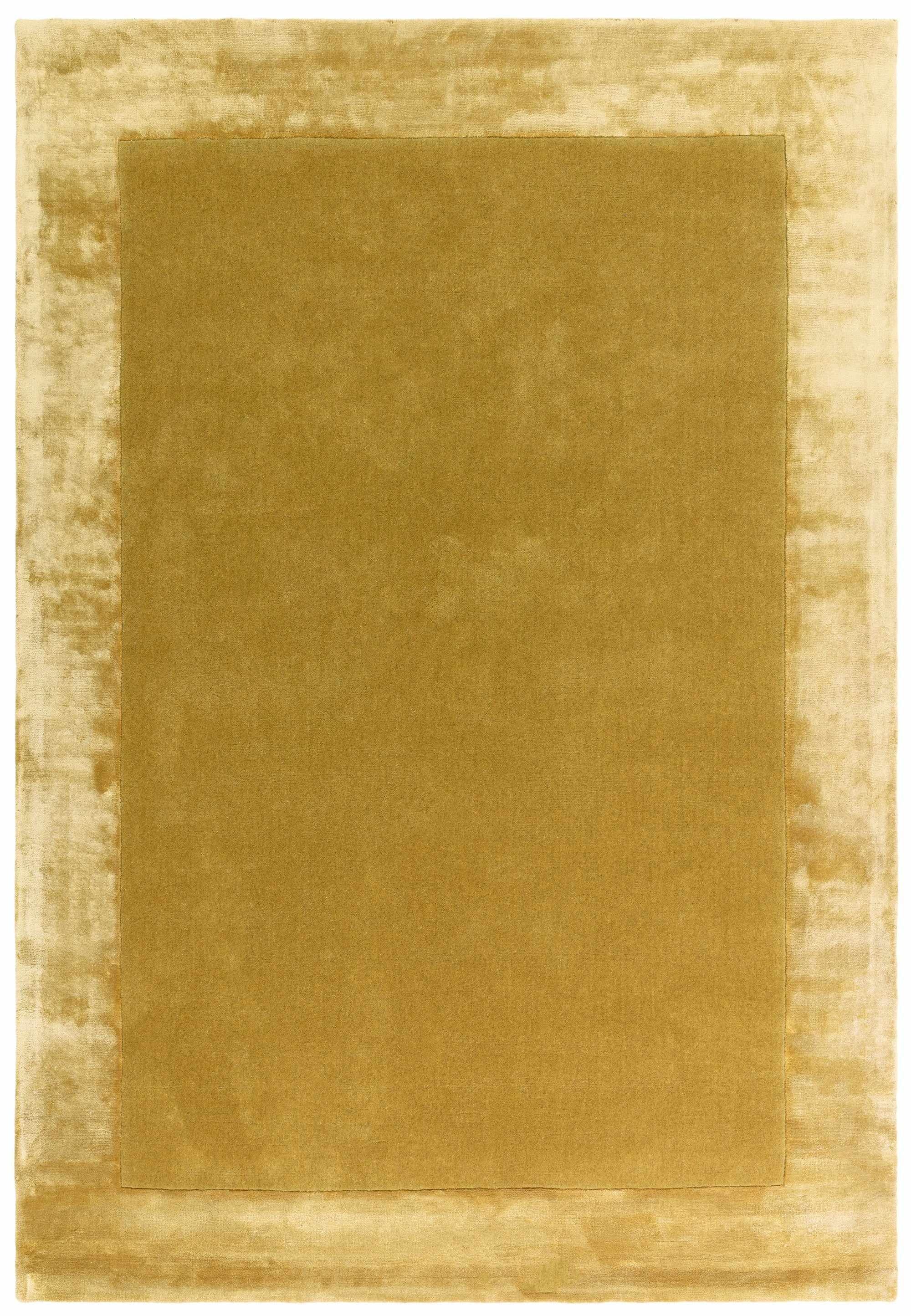 Gold wool and viscose rug with a border design