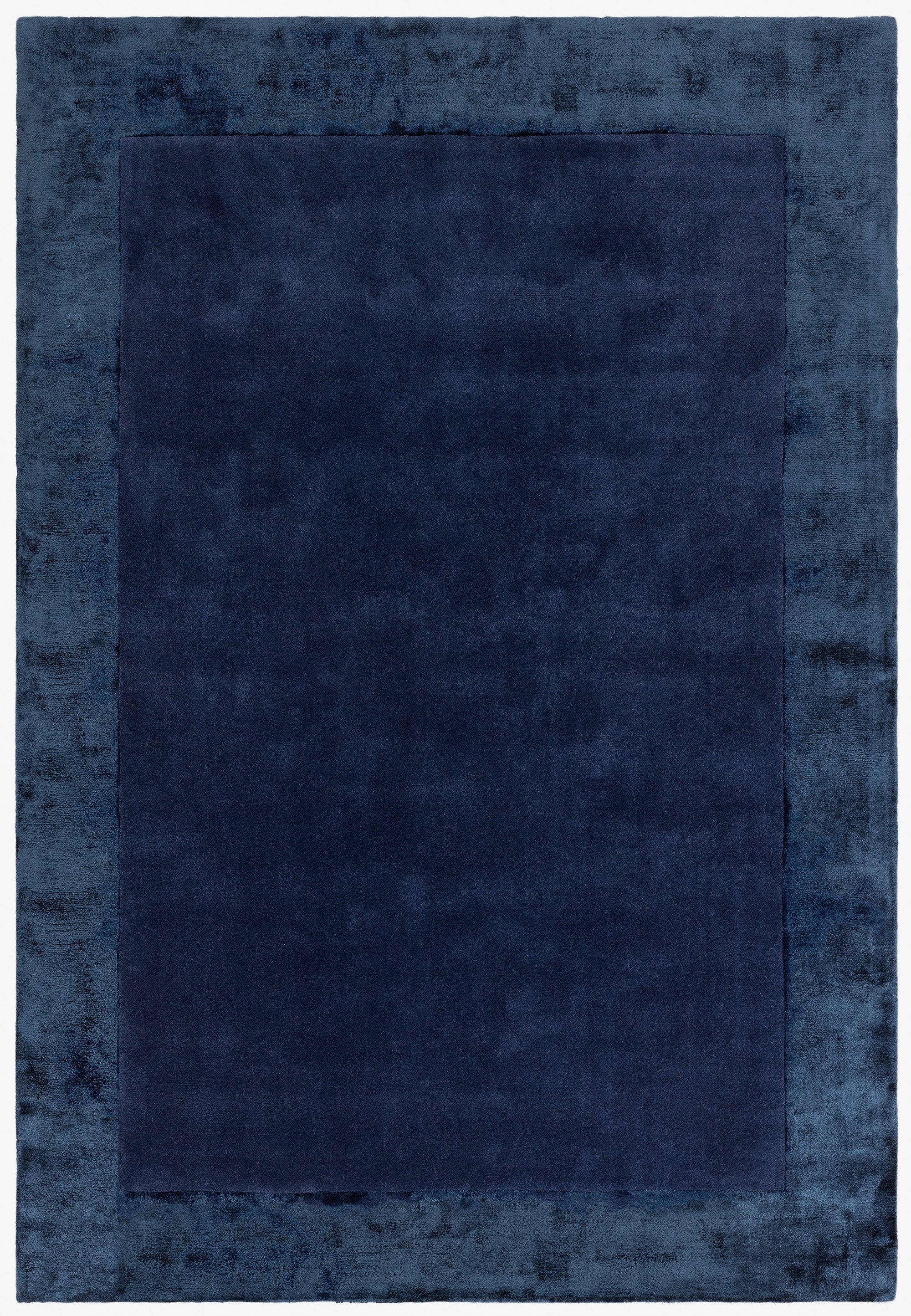Navy wool and viscose rug with a border design