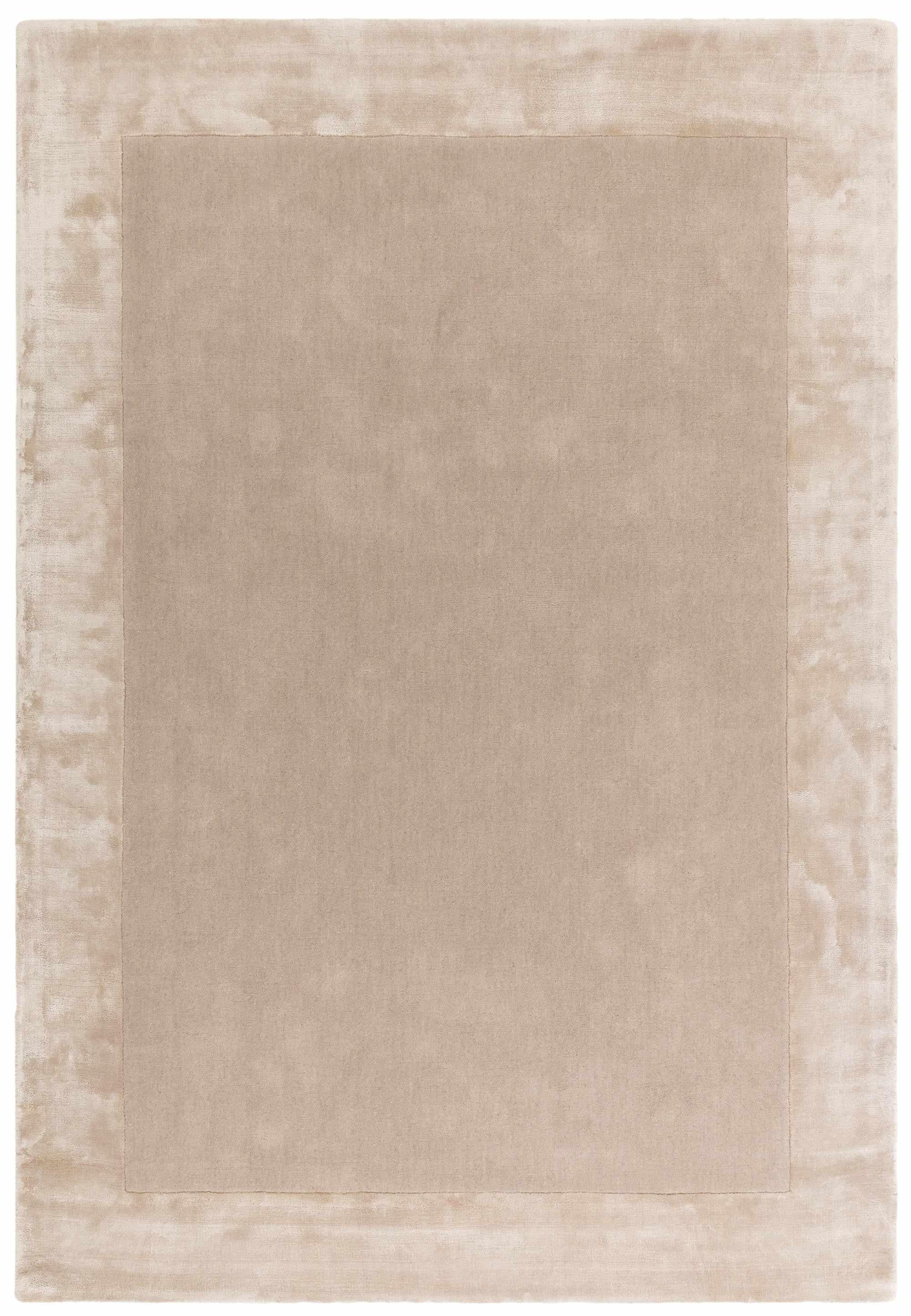 Beige wool and viscose rug with a border design