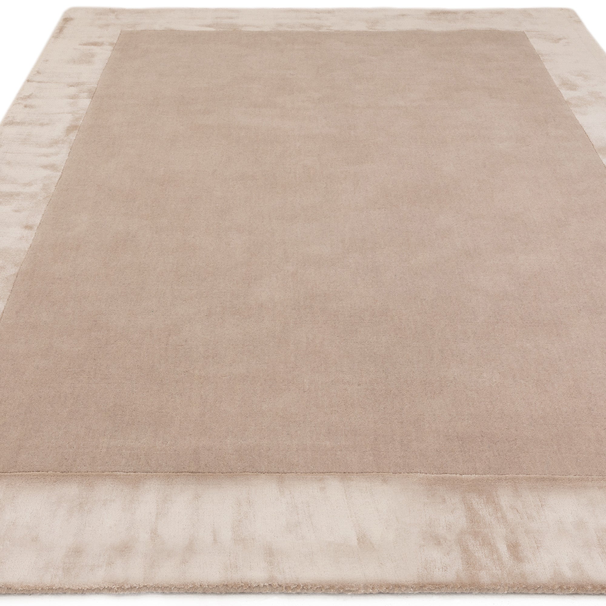 Beige wool and viscose rug with a border design