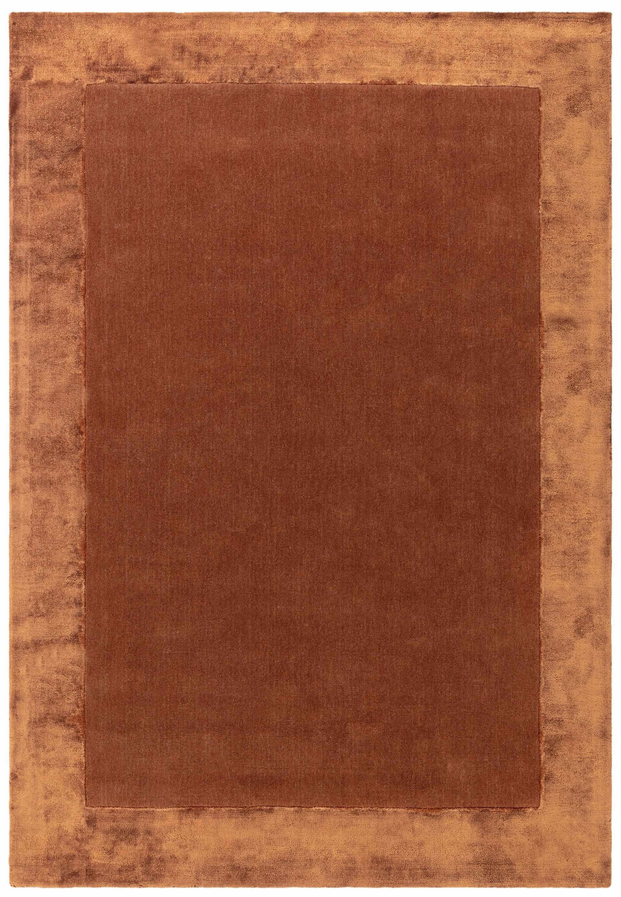 Orange wool and viscose rug with a border design