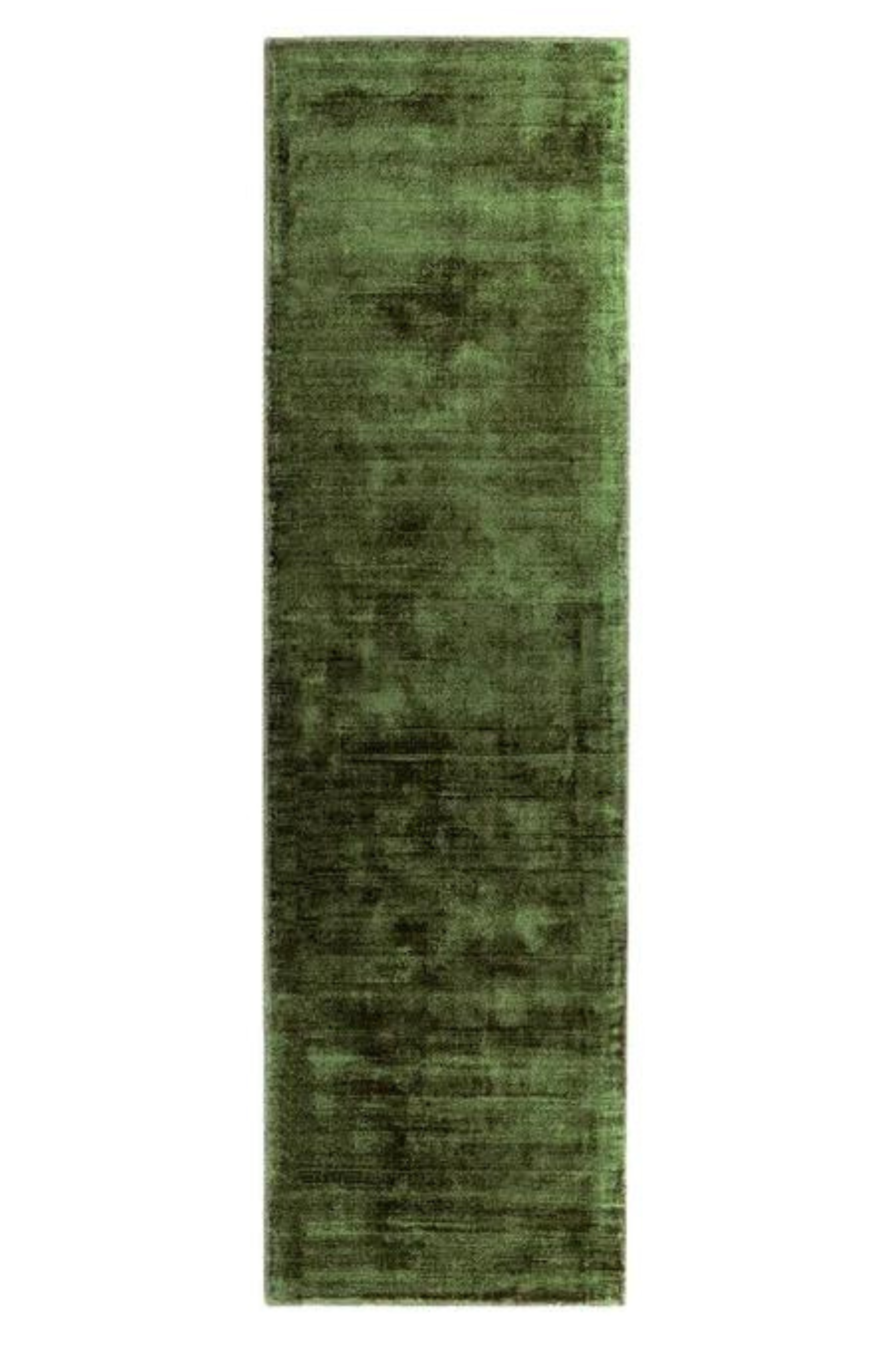 Plain Green Viscose Runner Rug