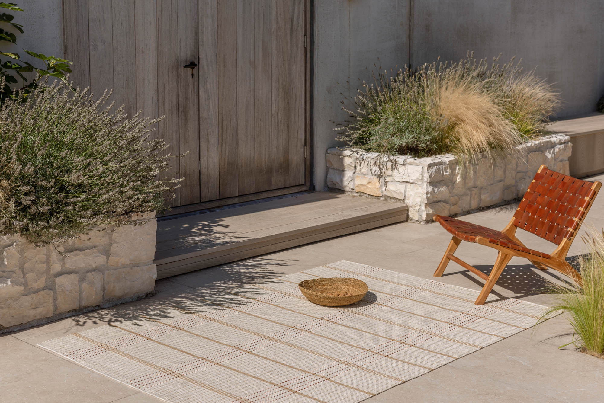Modern beige geometric rug with brown pattern