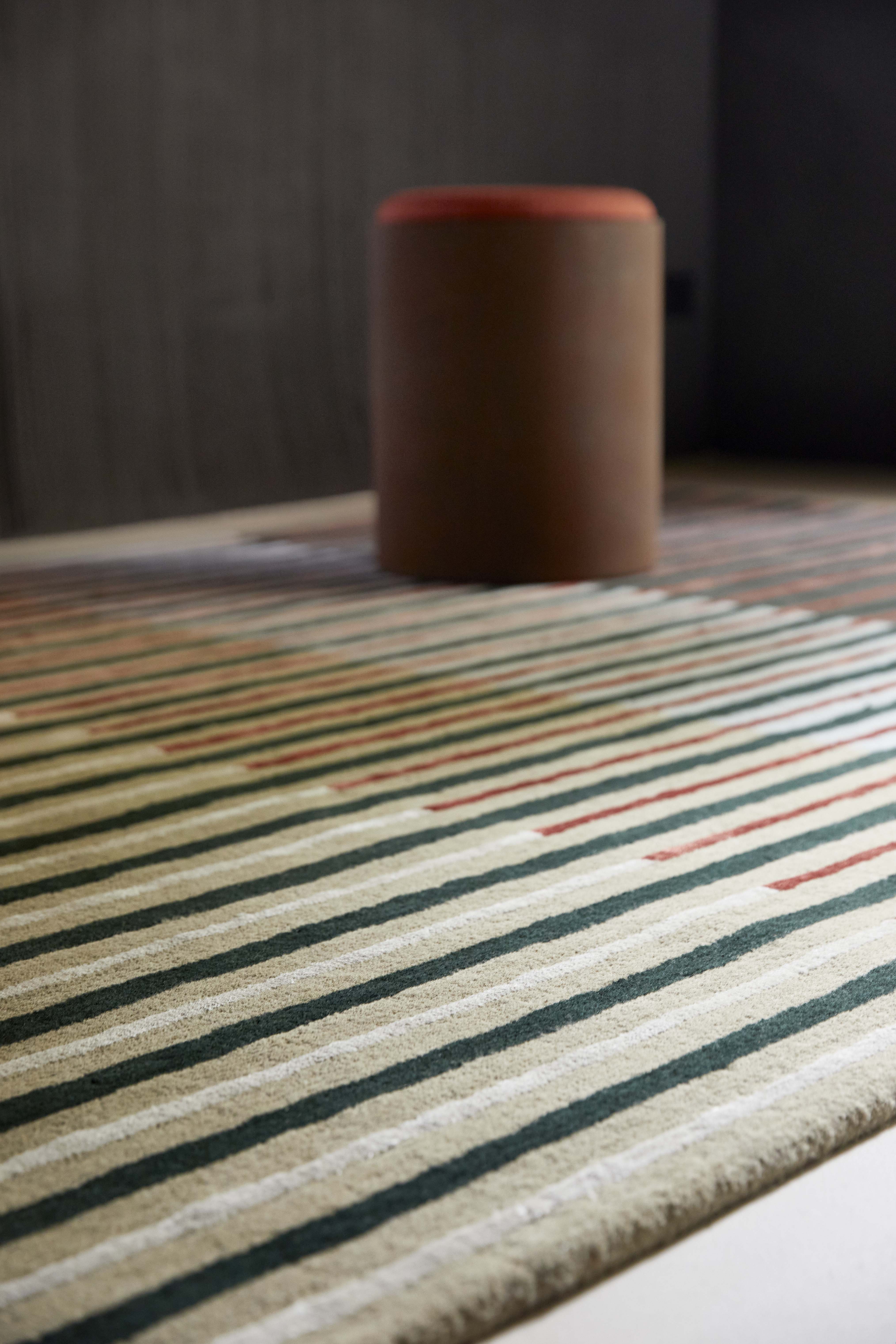 multicolour wool area rug with modern stripe pattern