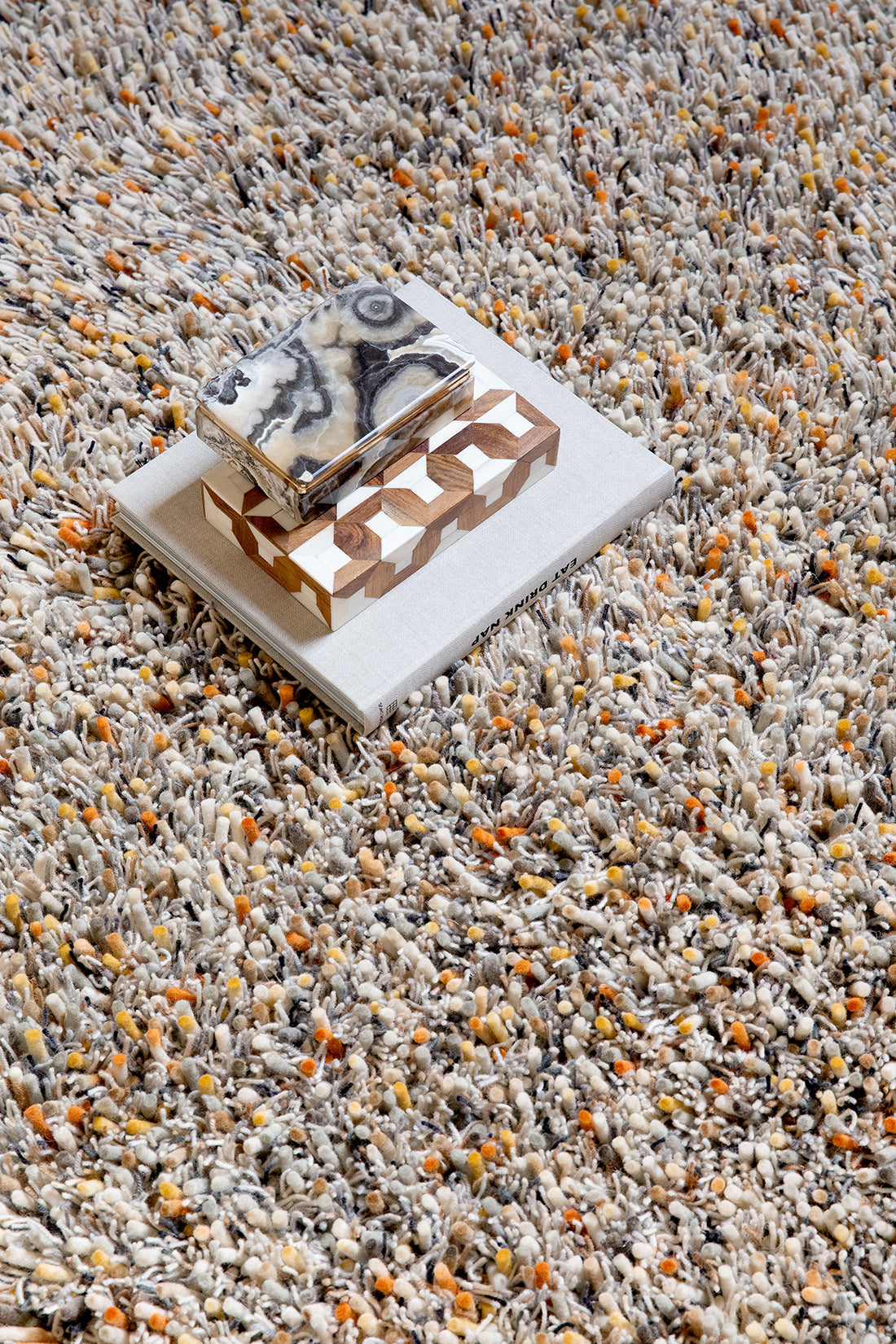 brink and campman brown and beige shagpile wool rug