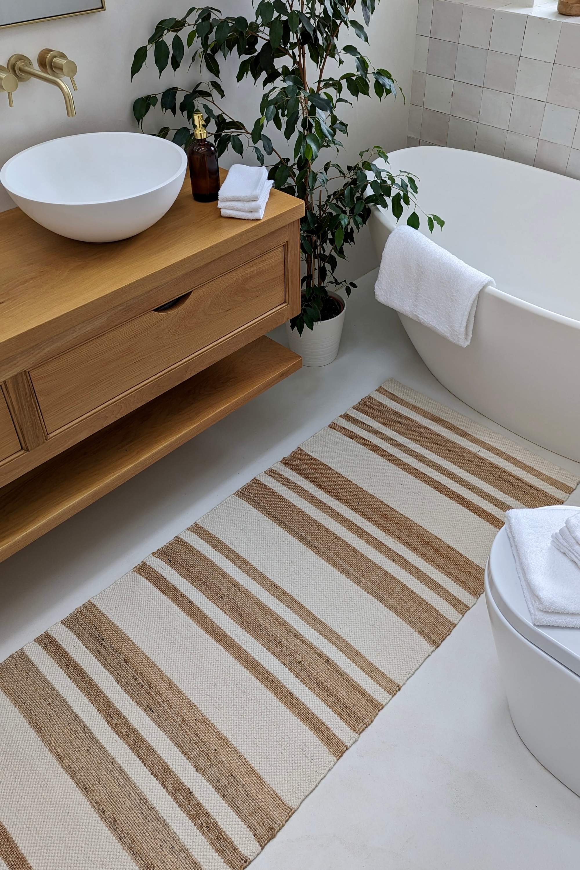 jute runner rug with white stripes