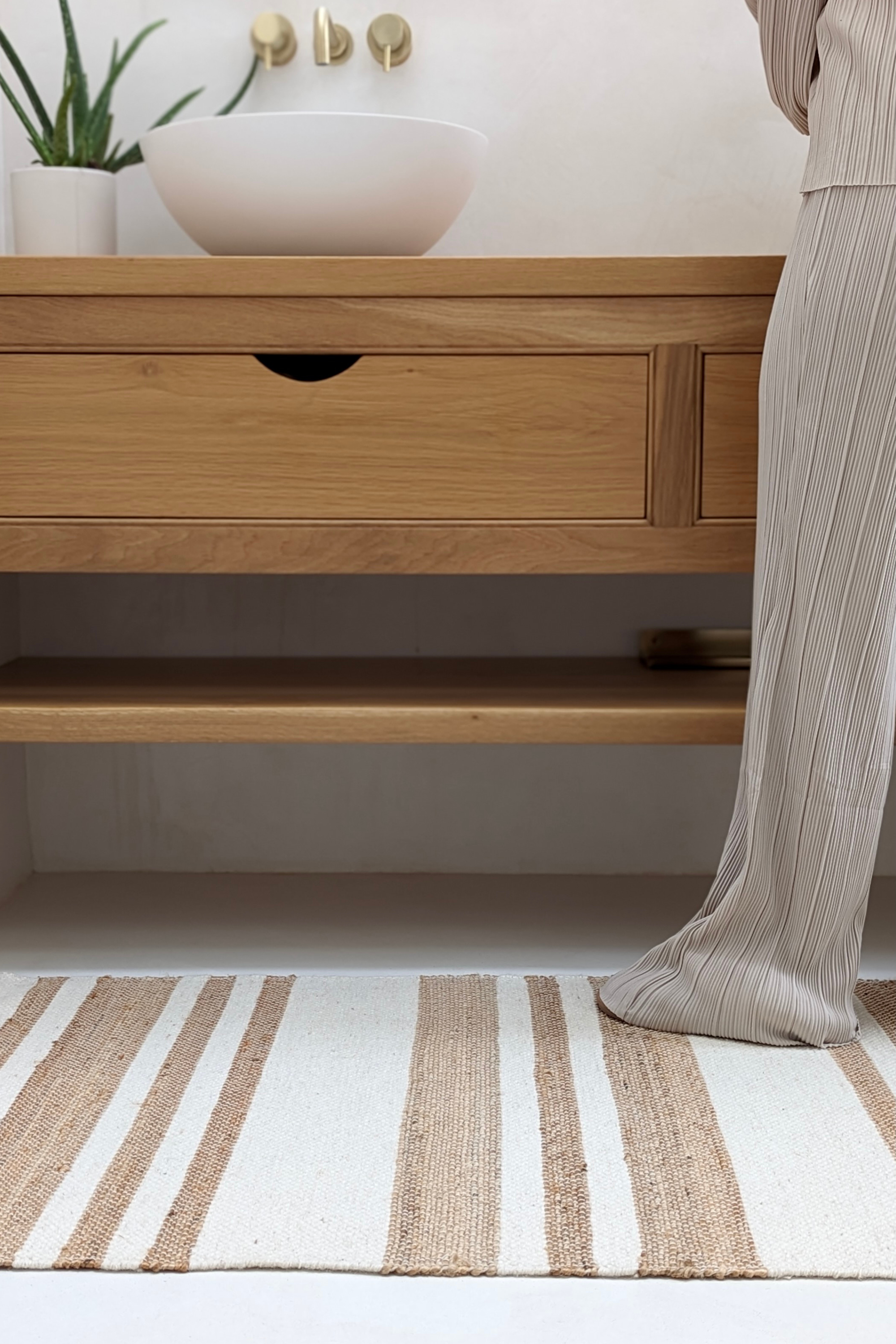 jute runner rug with white stripes