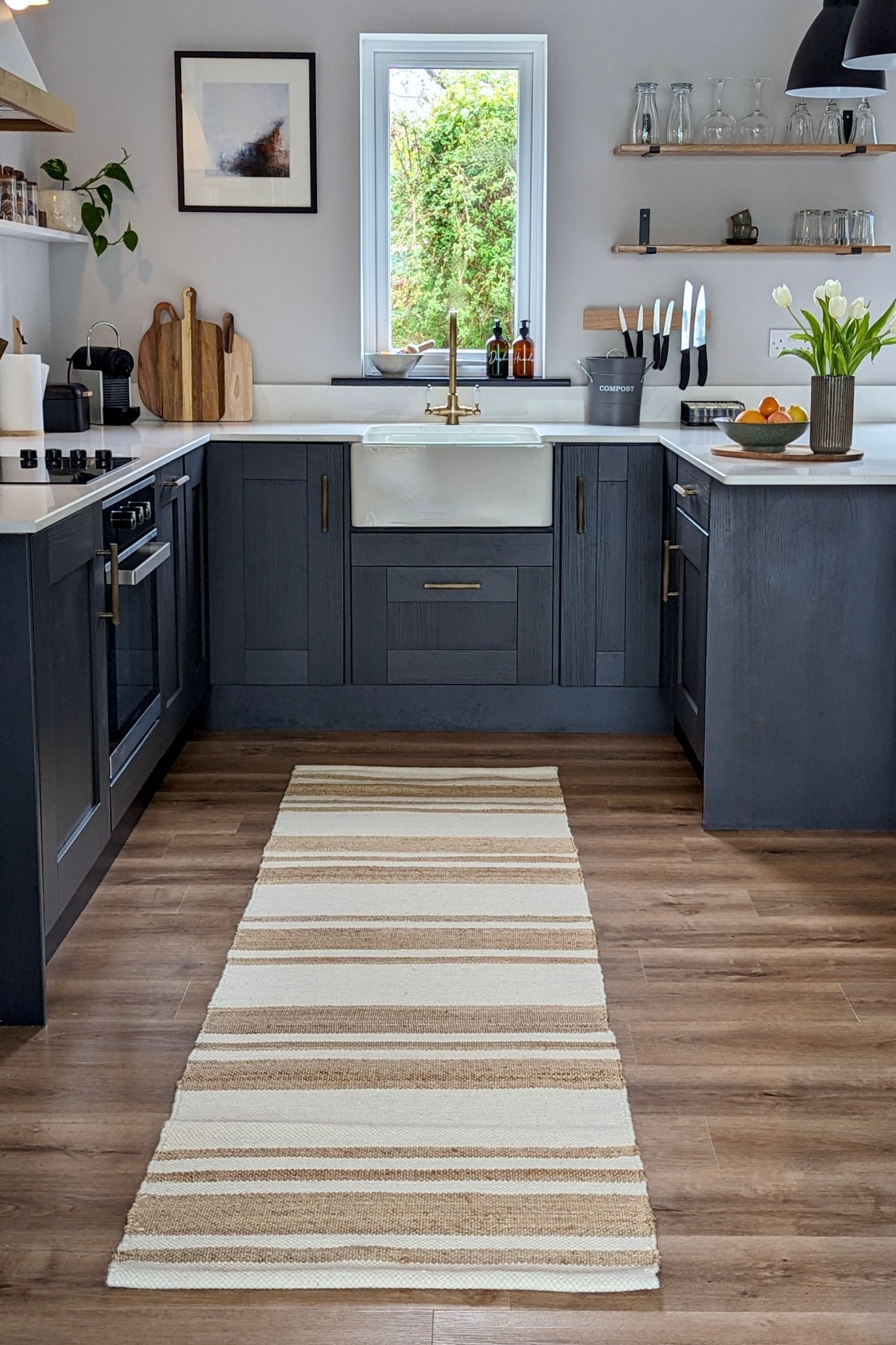 jute runner rug with white stripes