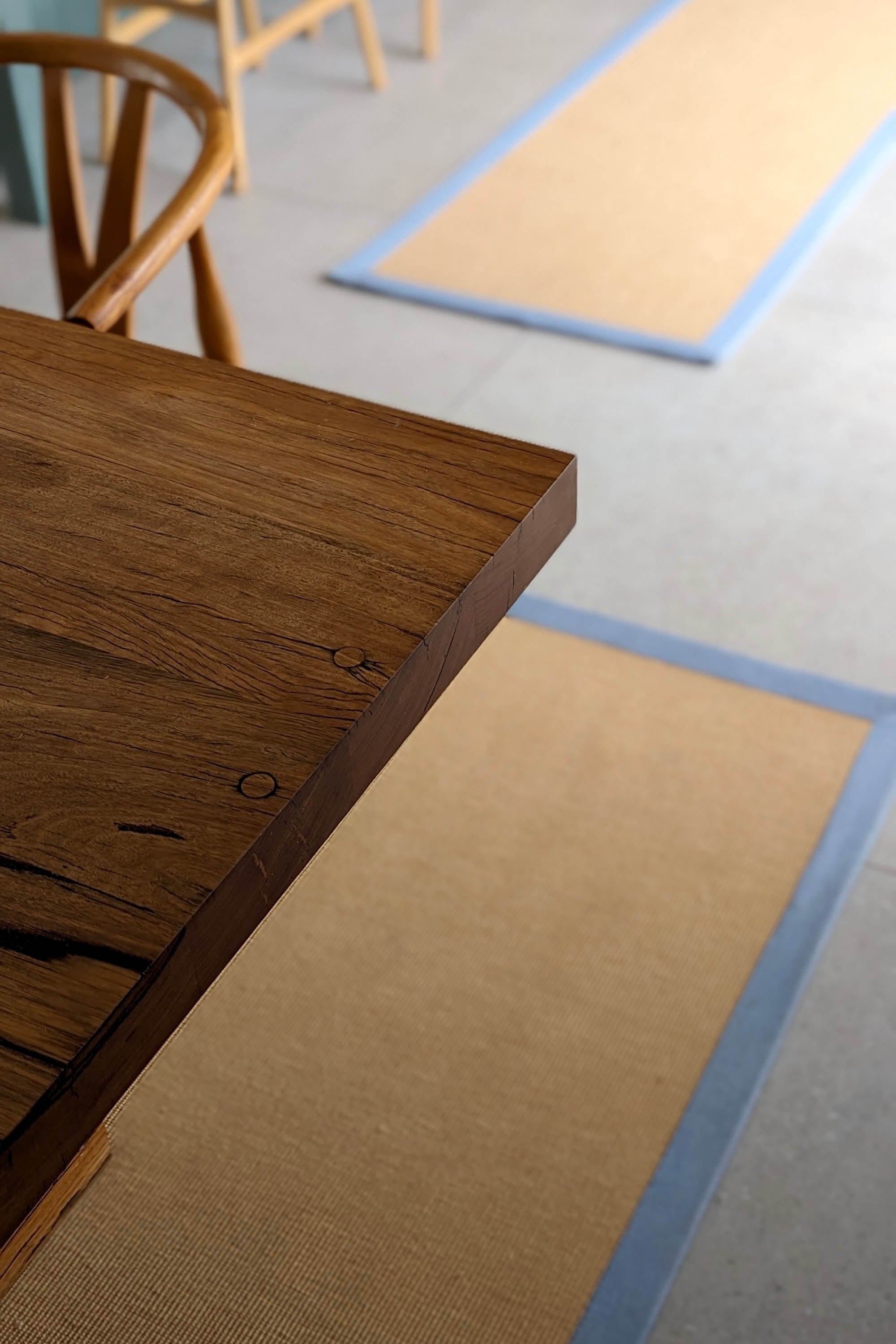 Sisal rug with blue linen border