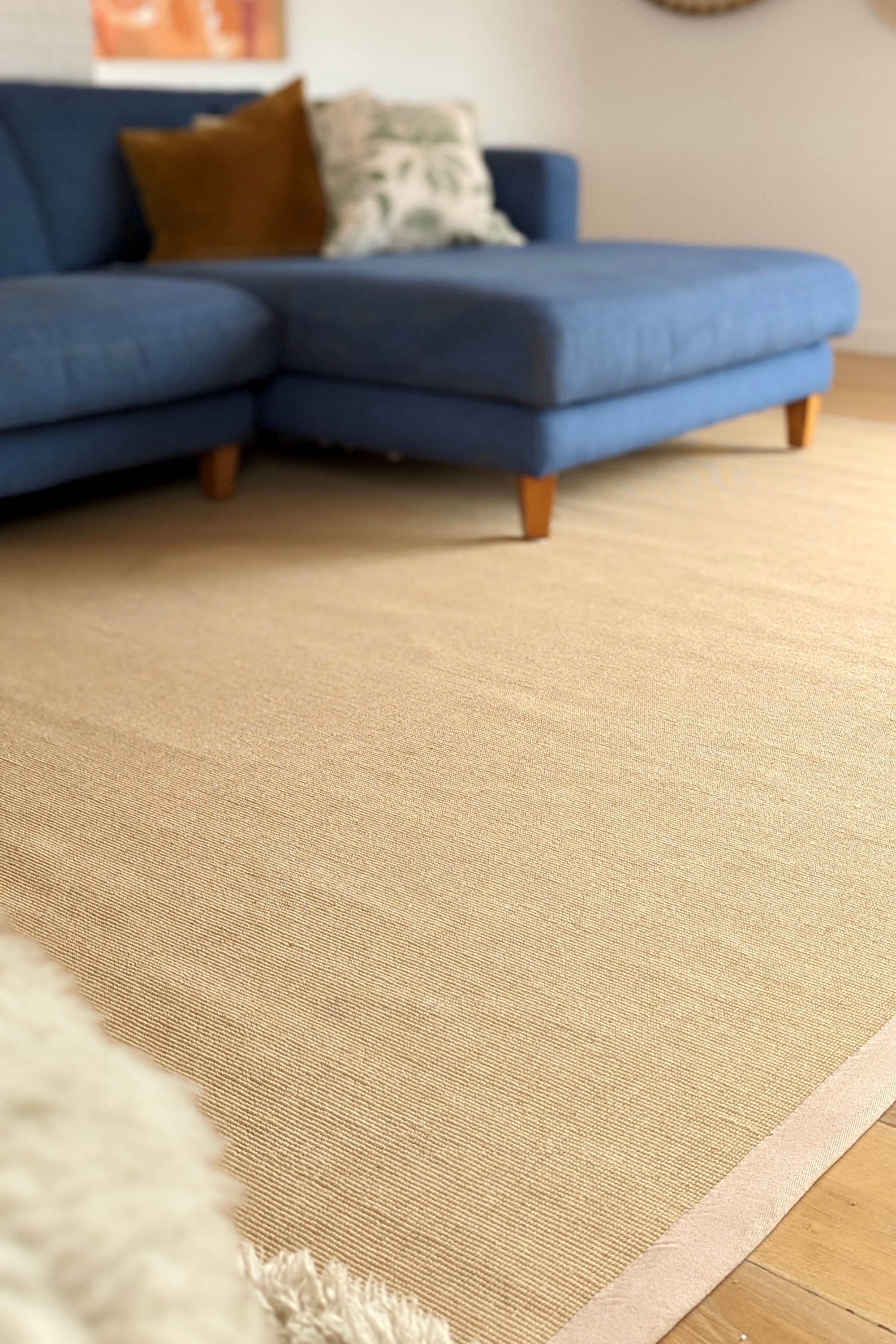Sisal rug with beige linen border