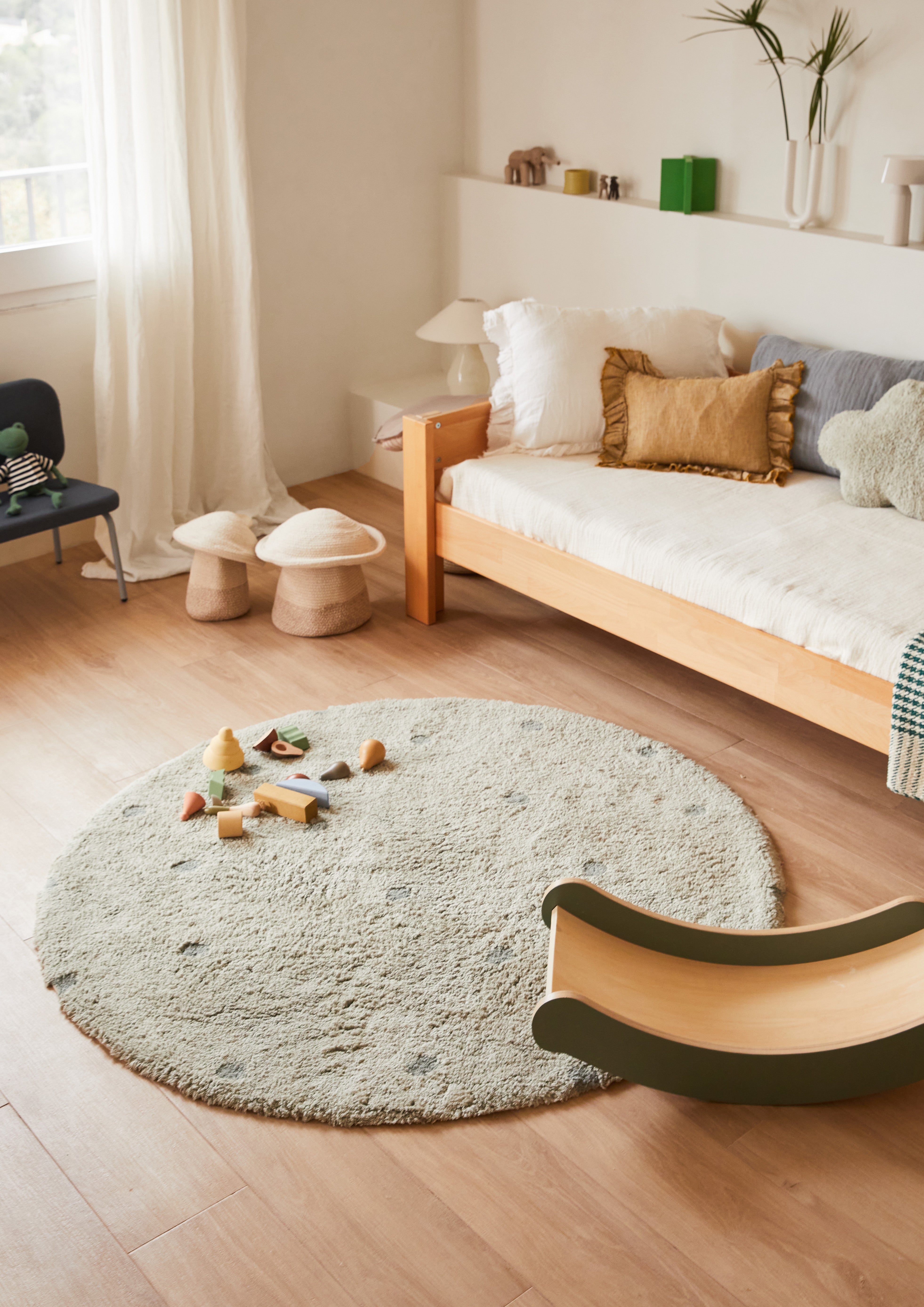 Washable Rug Round Dot Blue Sage