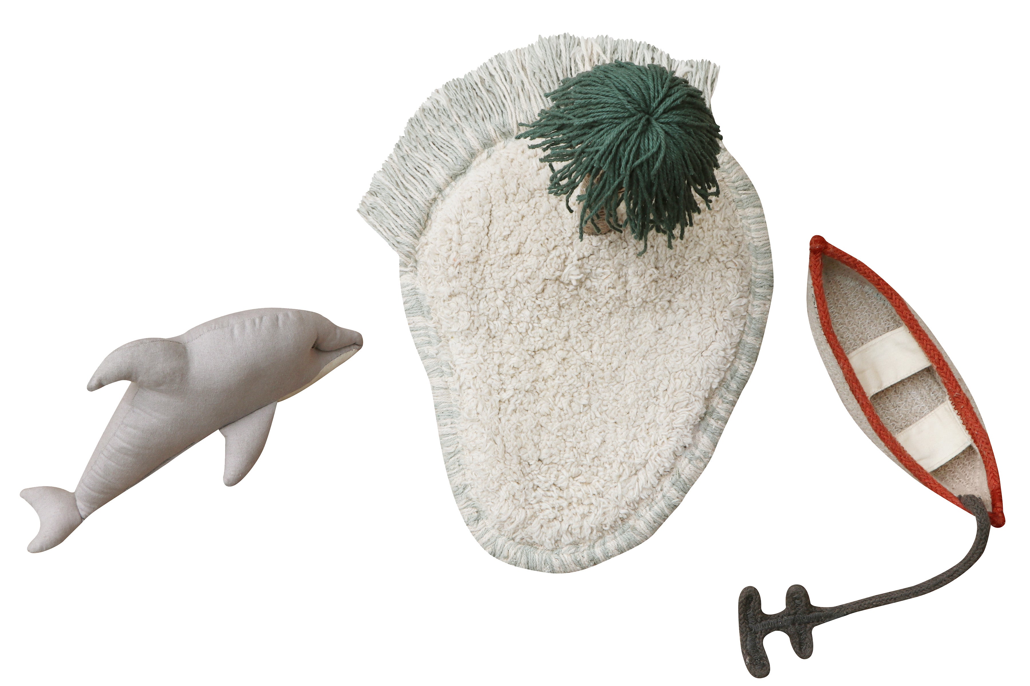 Green plain ocean waves inspired rug with added toys