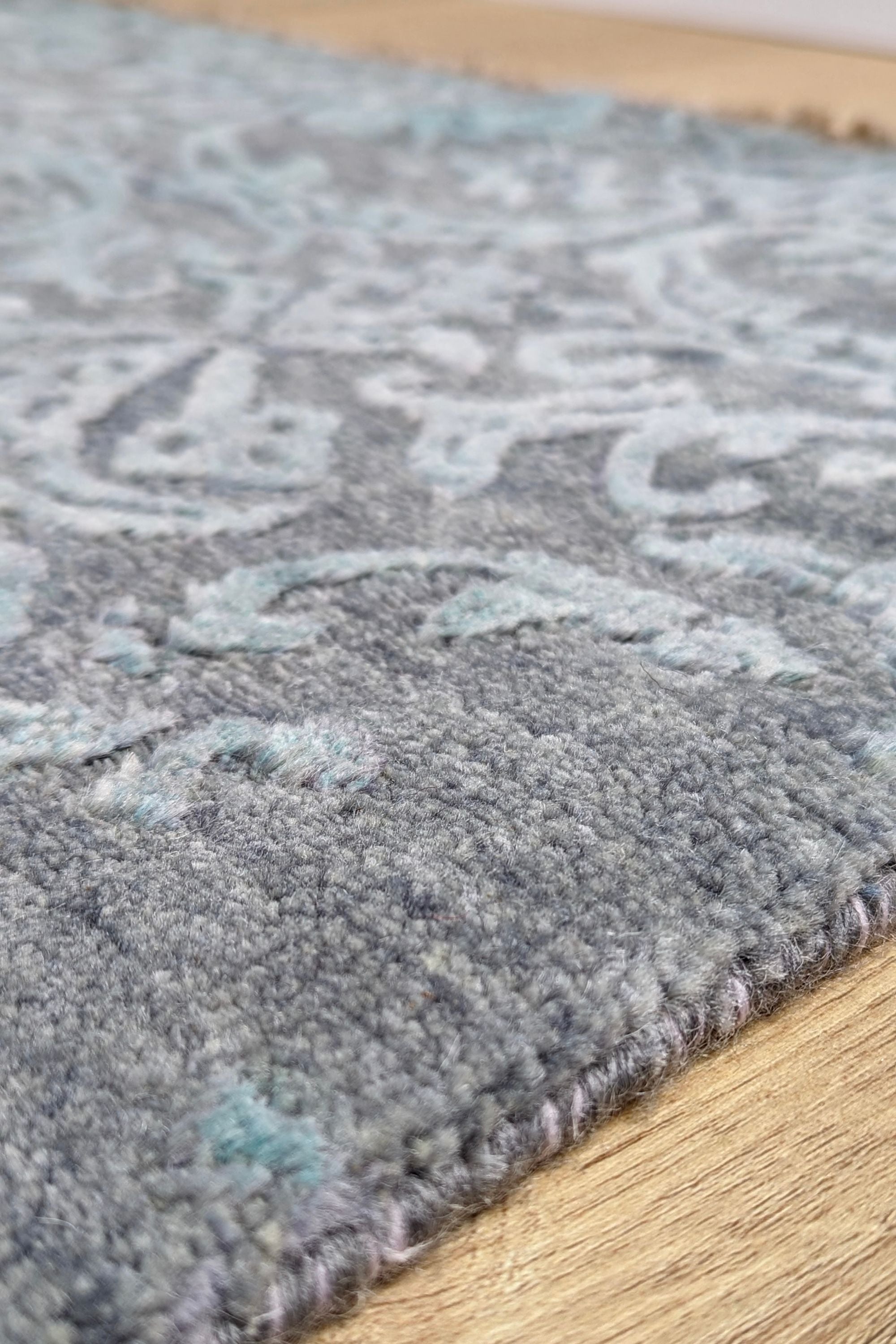 Luxury grey and blue damask rug