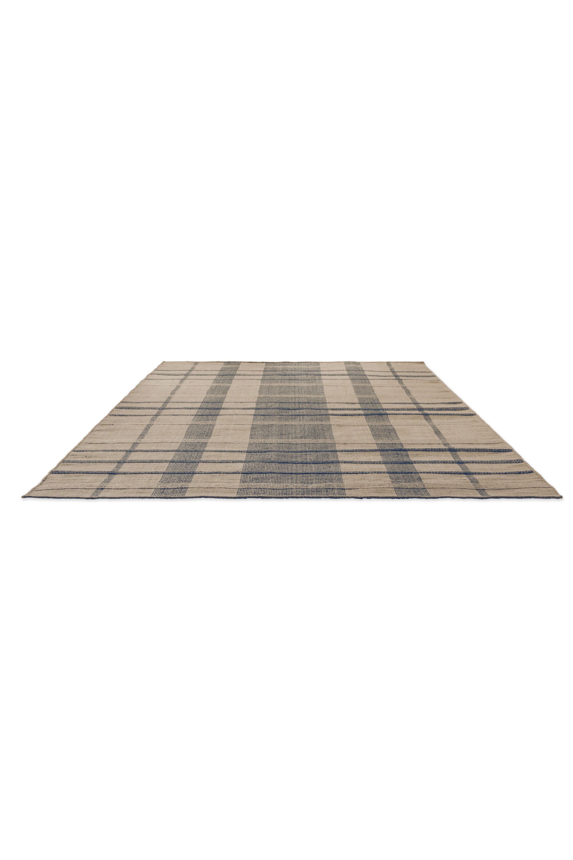 Modern beige geometric rug with blue pattern