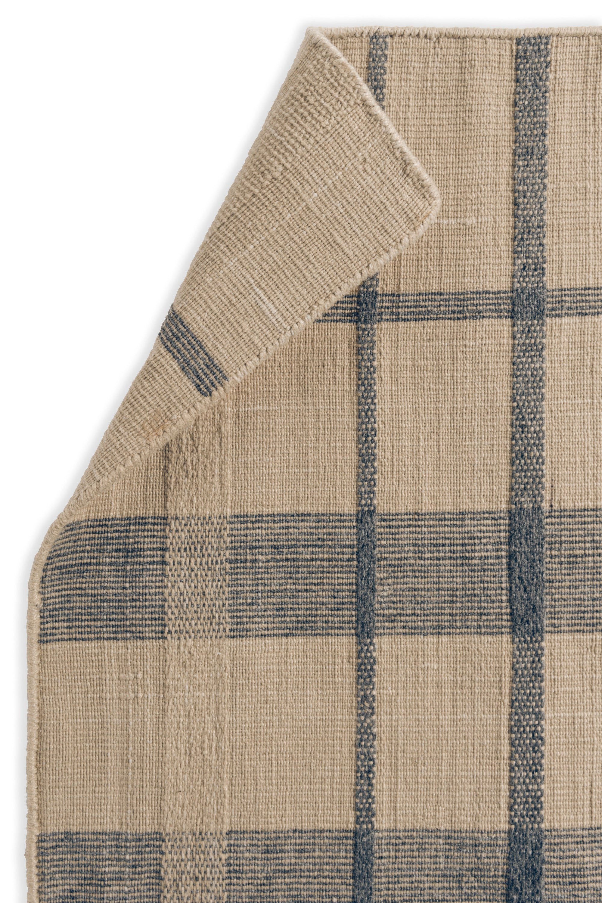 Modern beige geometric rug with blue pattern