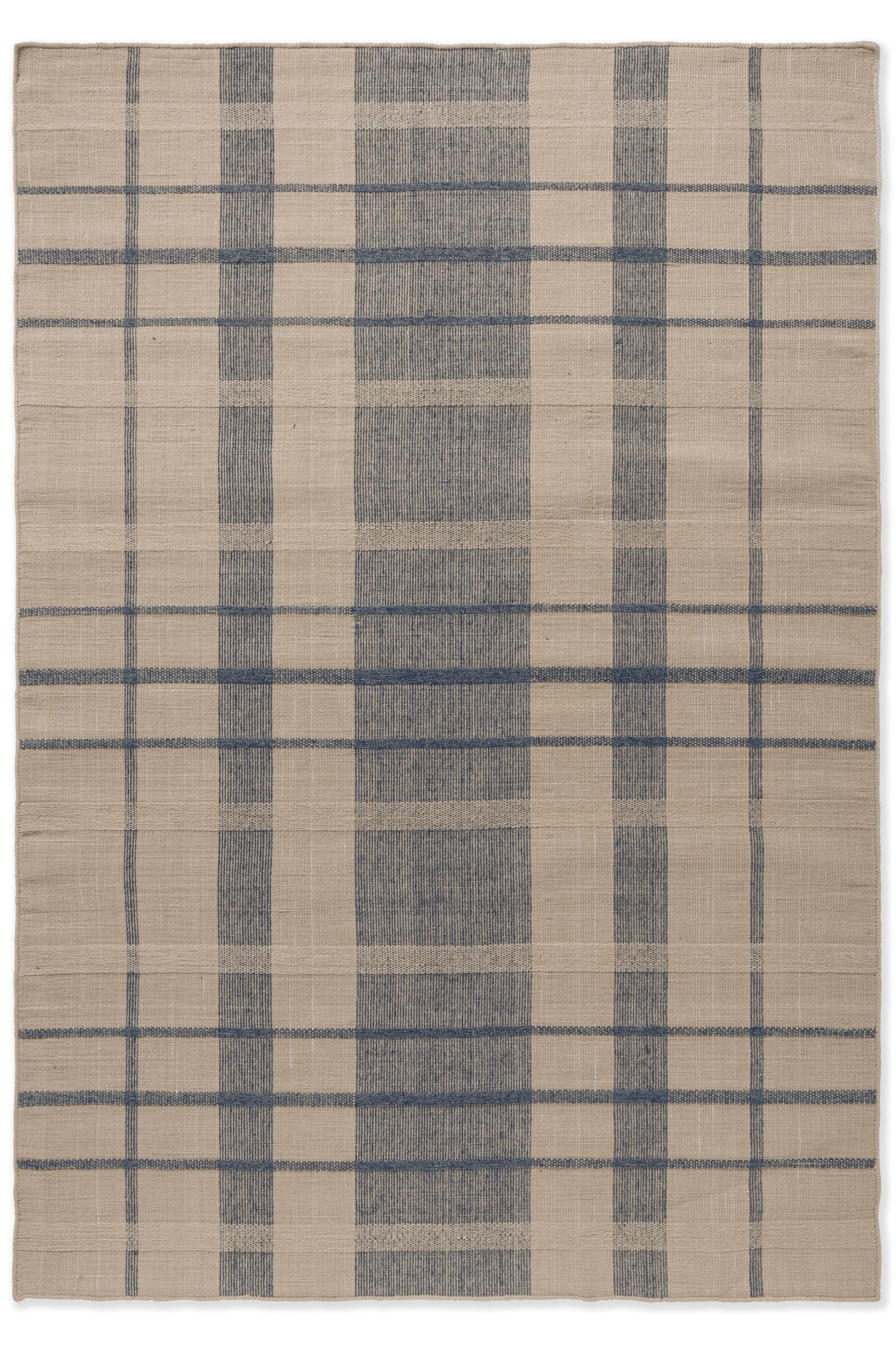 Modern beige geometric rug with blue pattern