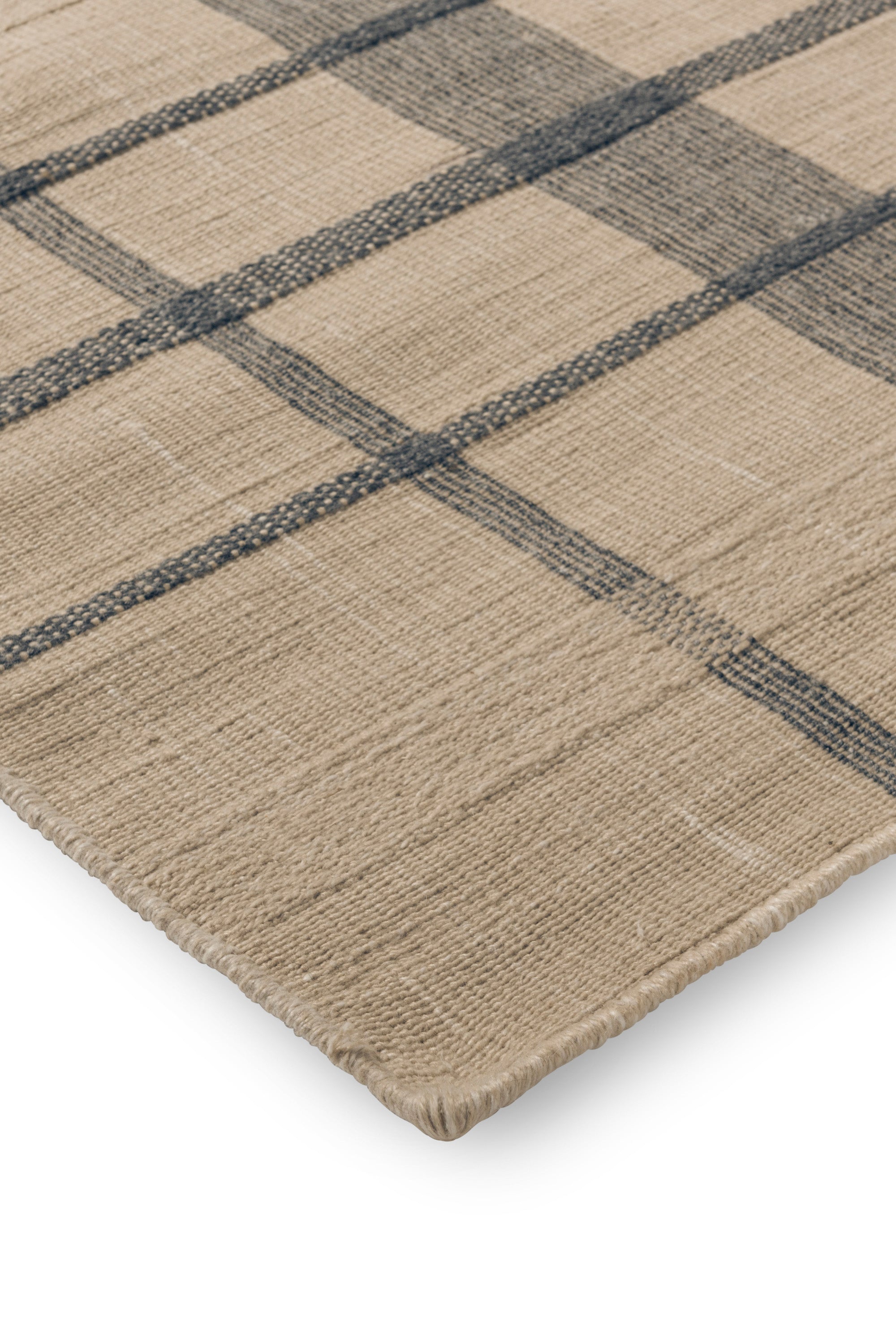 Modern beige geometric rug with blue pattern