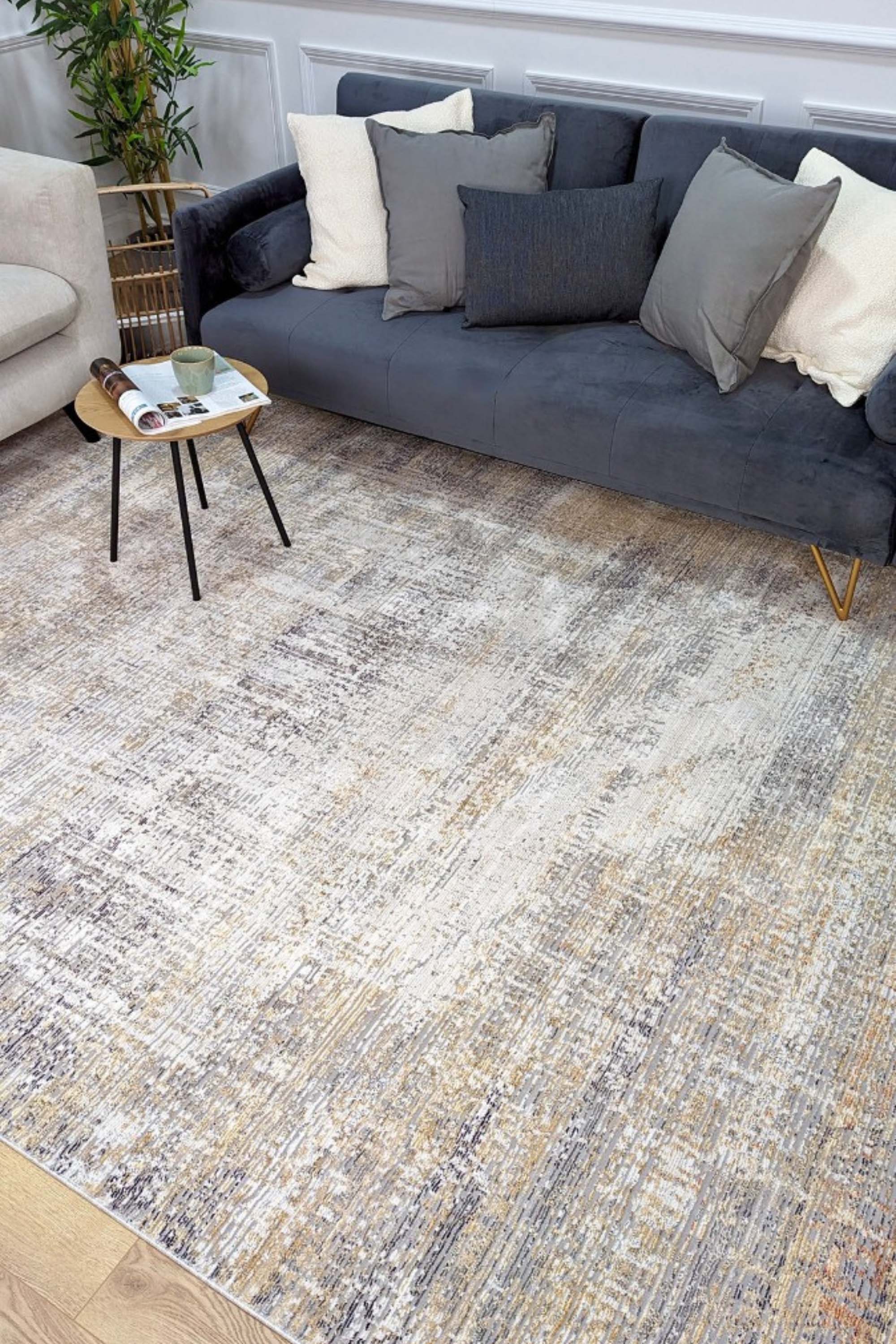 modern yellow and grey abstract area rug