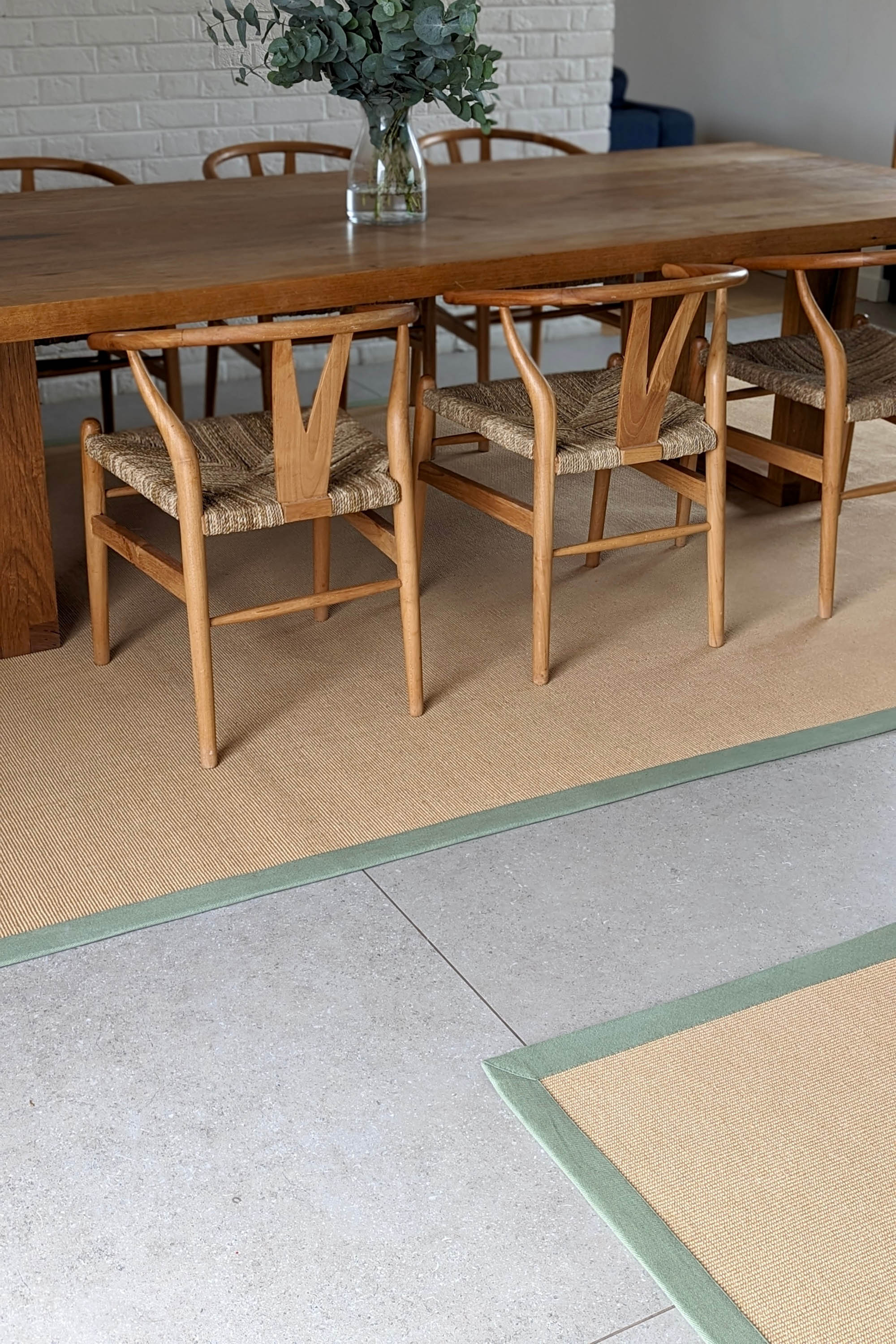 Sisal runner with green linen border