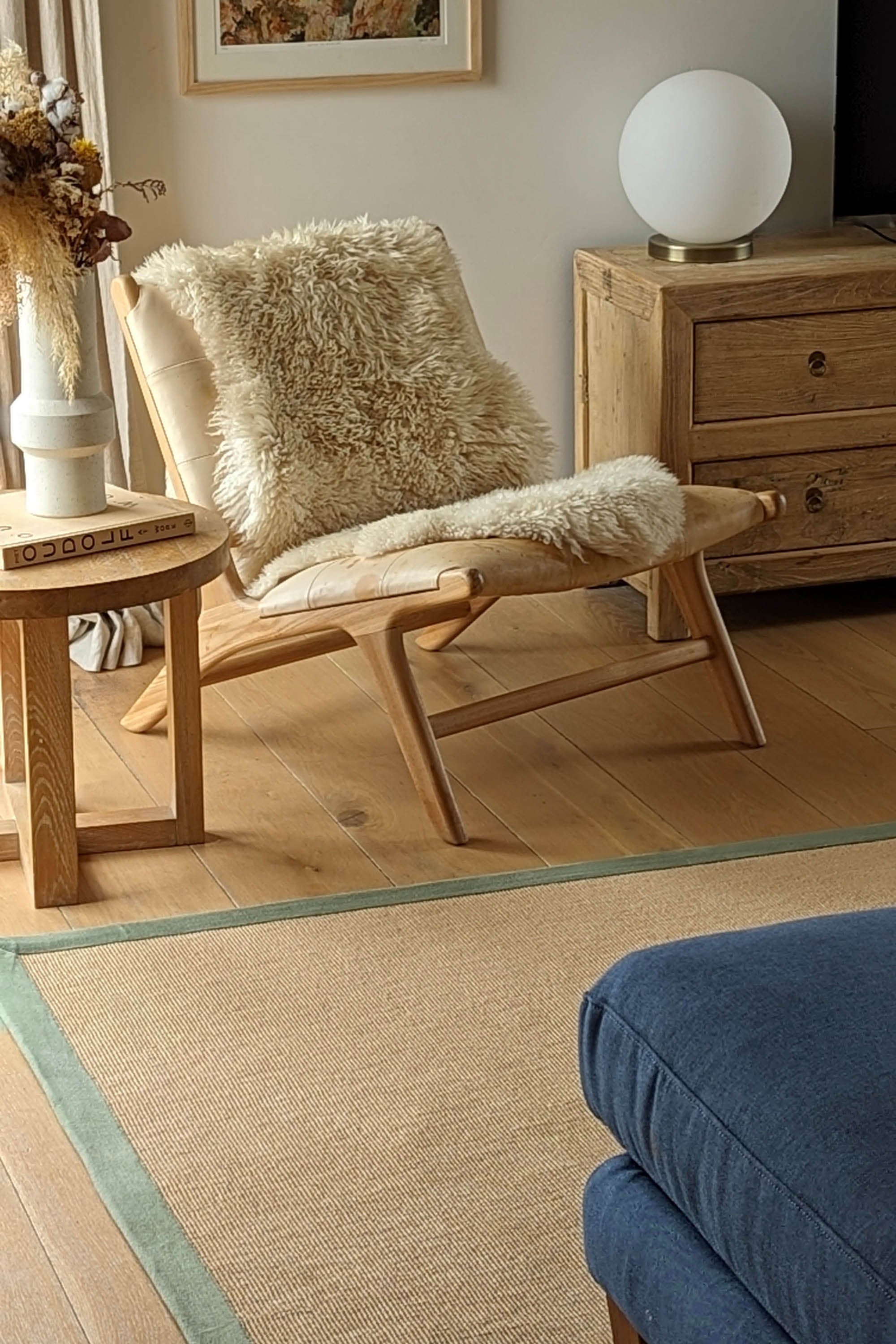 Sisal rug with green linen border