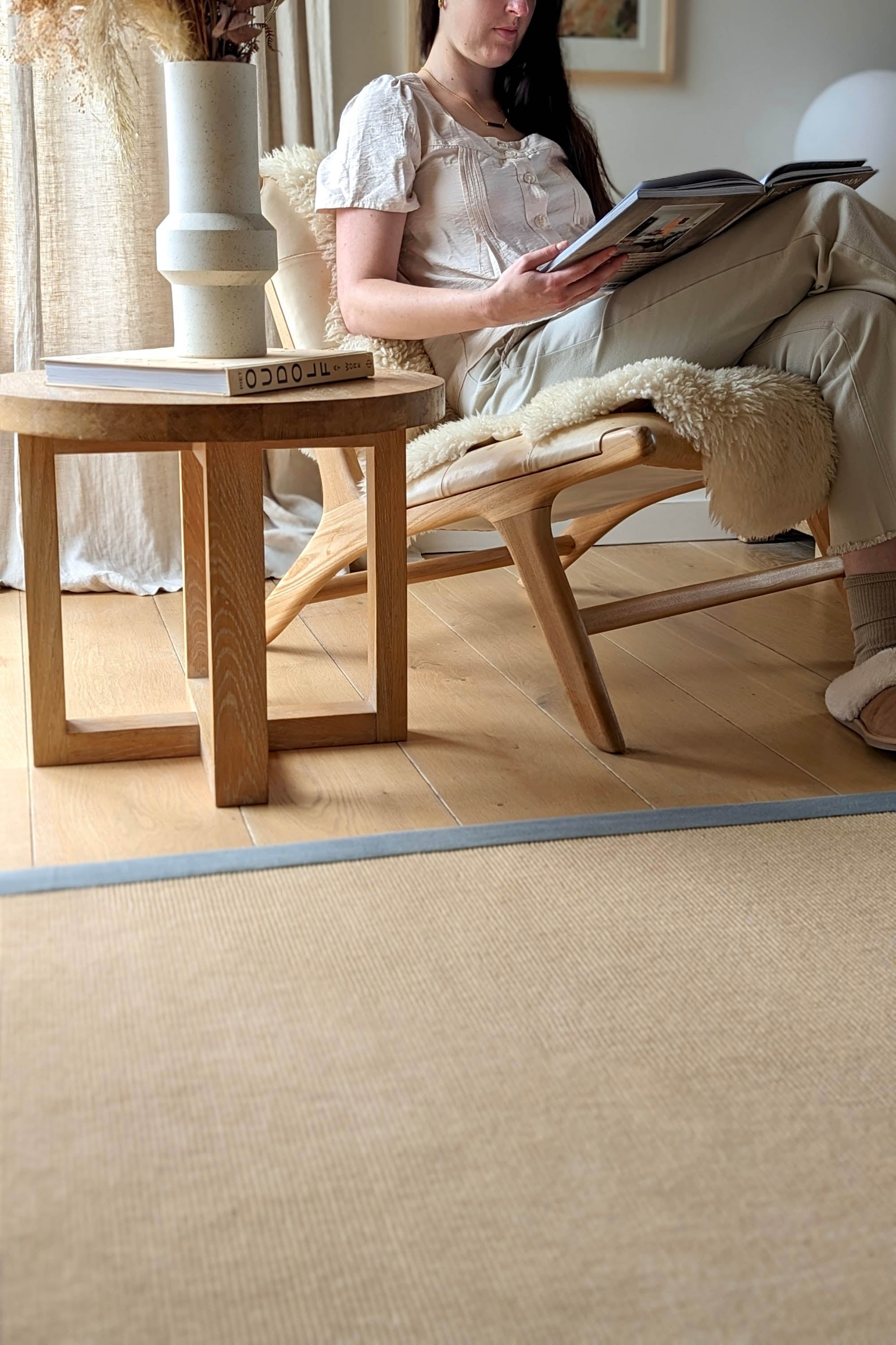 Sisal rug with grey linen border