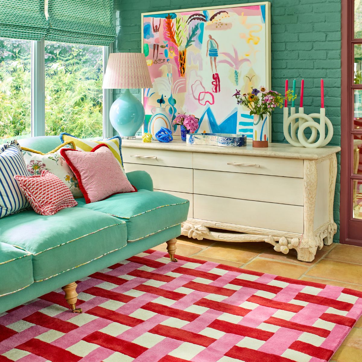 Harlequin Pink Rug in Living Room