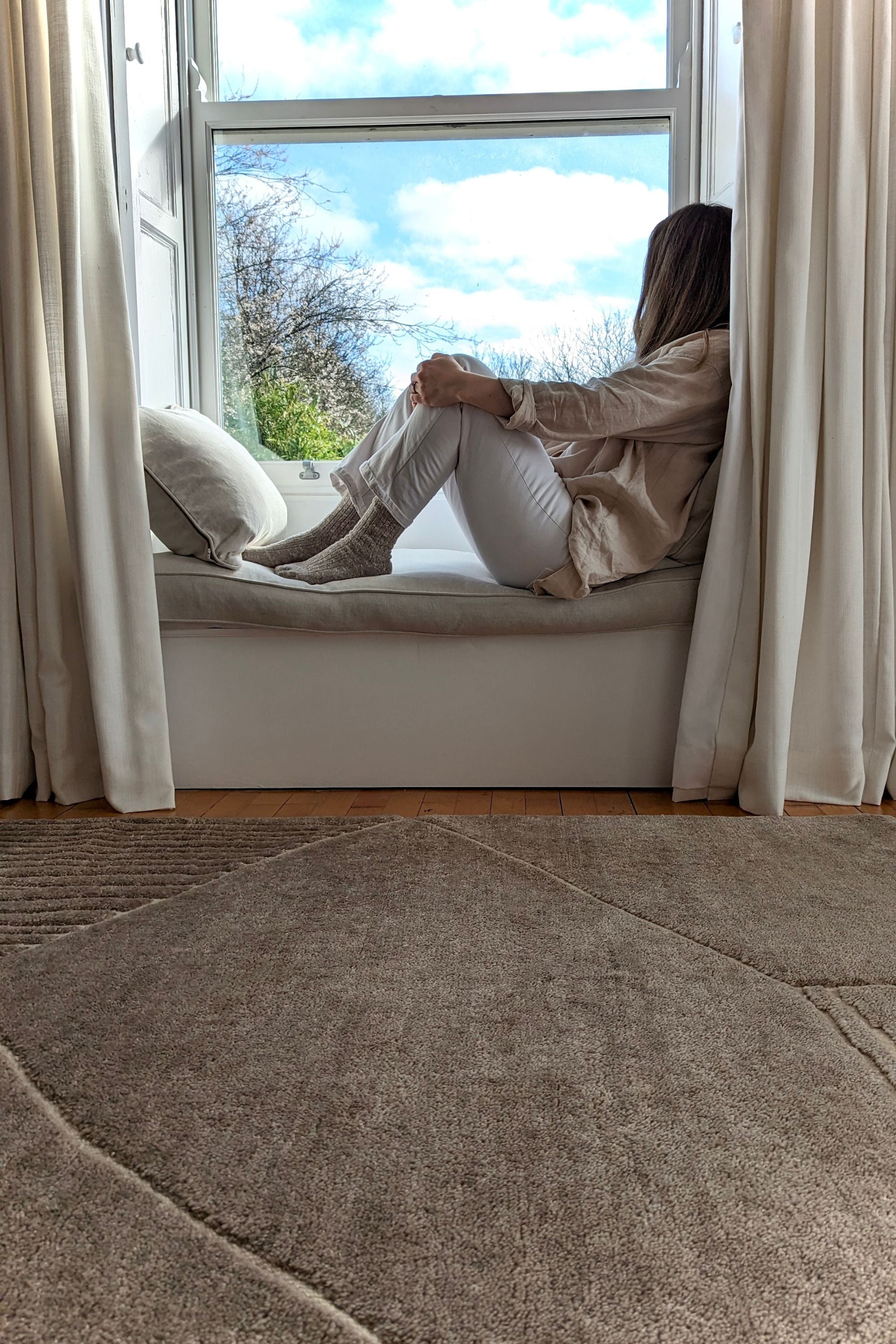 Minimal beige luxury Moroccan style rug