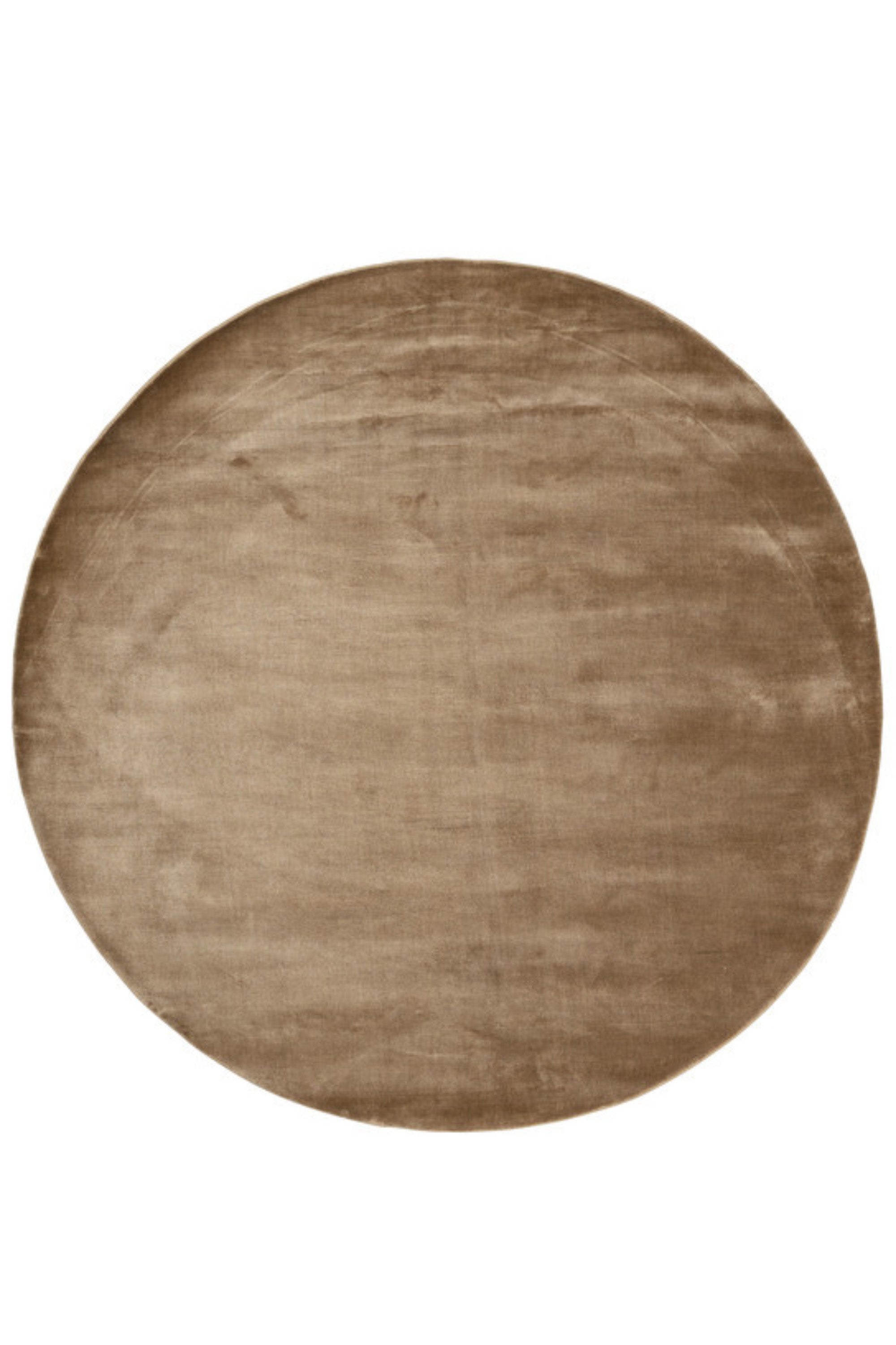 Plain round brown viscose rug